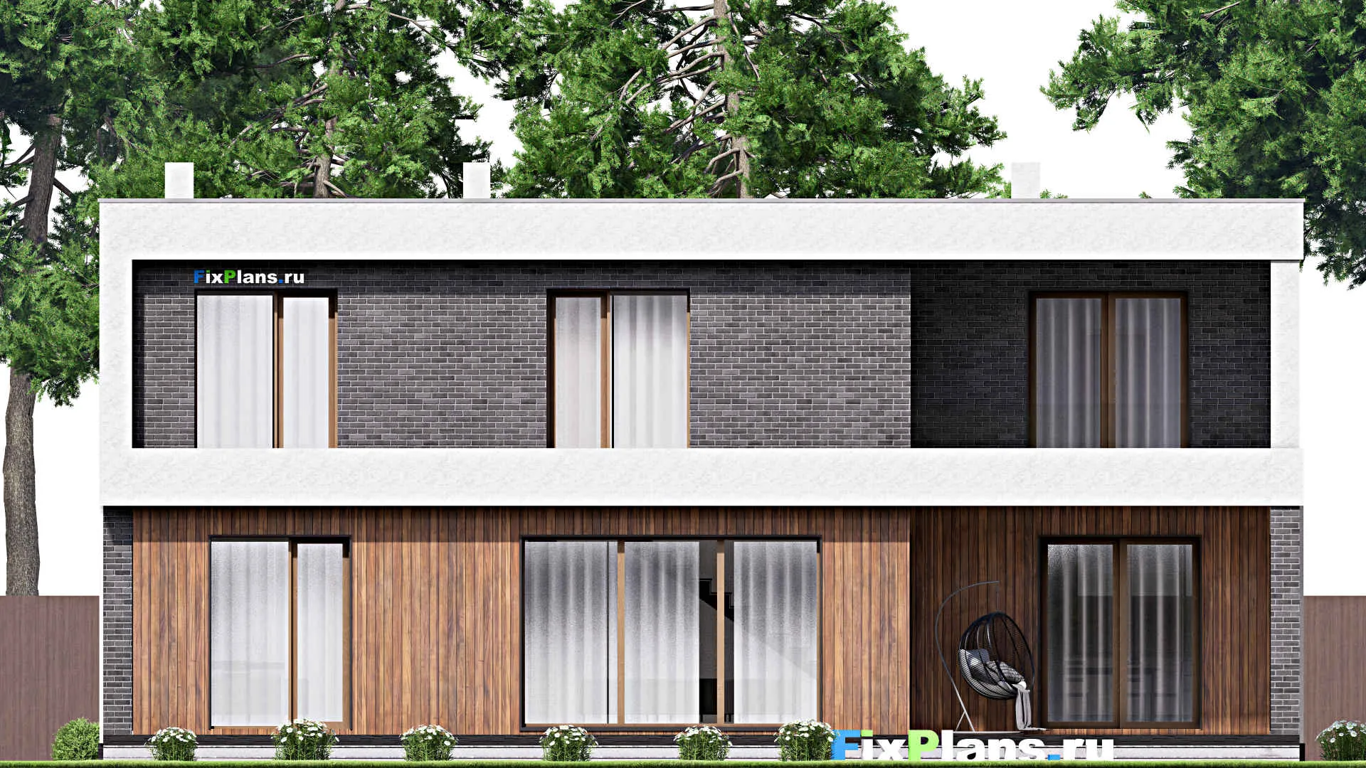 F-16163 - Планы двухэтажного дома 15 на 17, площадью 320 м² с террасой, балконом, гаражом на 2 машины и 4 спальнями