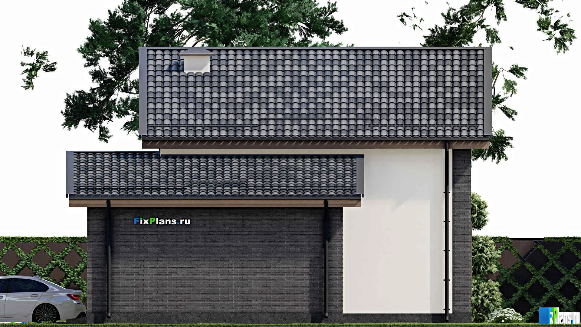 F-5795 - Проект дома с мансардой 11 на 14, площадью 150 м² с гаражом на 1 машину и 3 спальнями