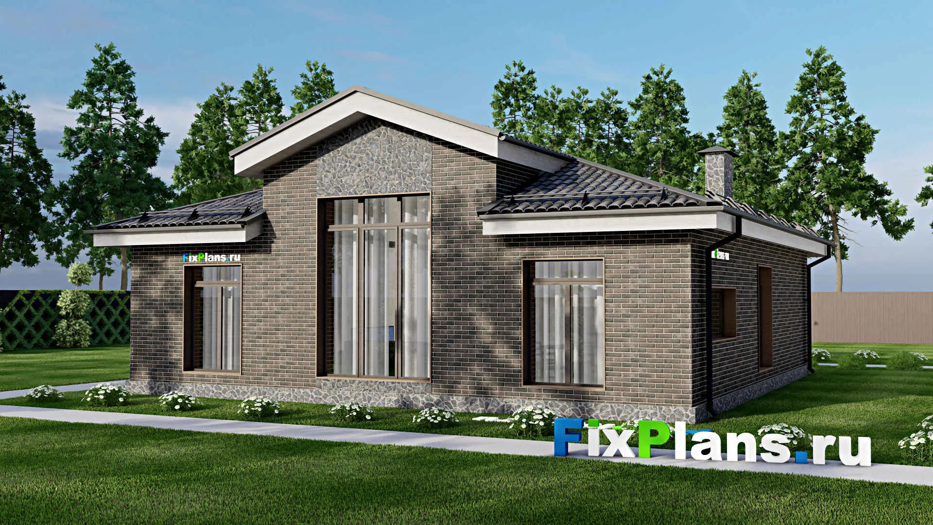 F-6956 - Проект одноэтажного дома 13 на 16, площадью 130 м² с 3 спальнями