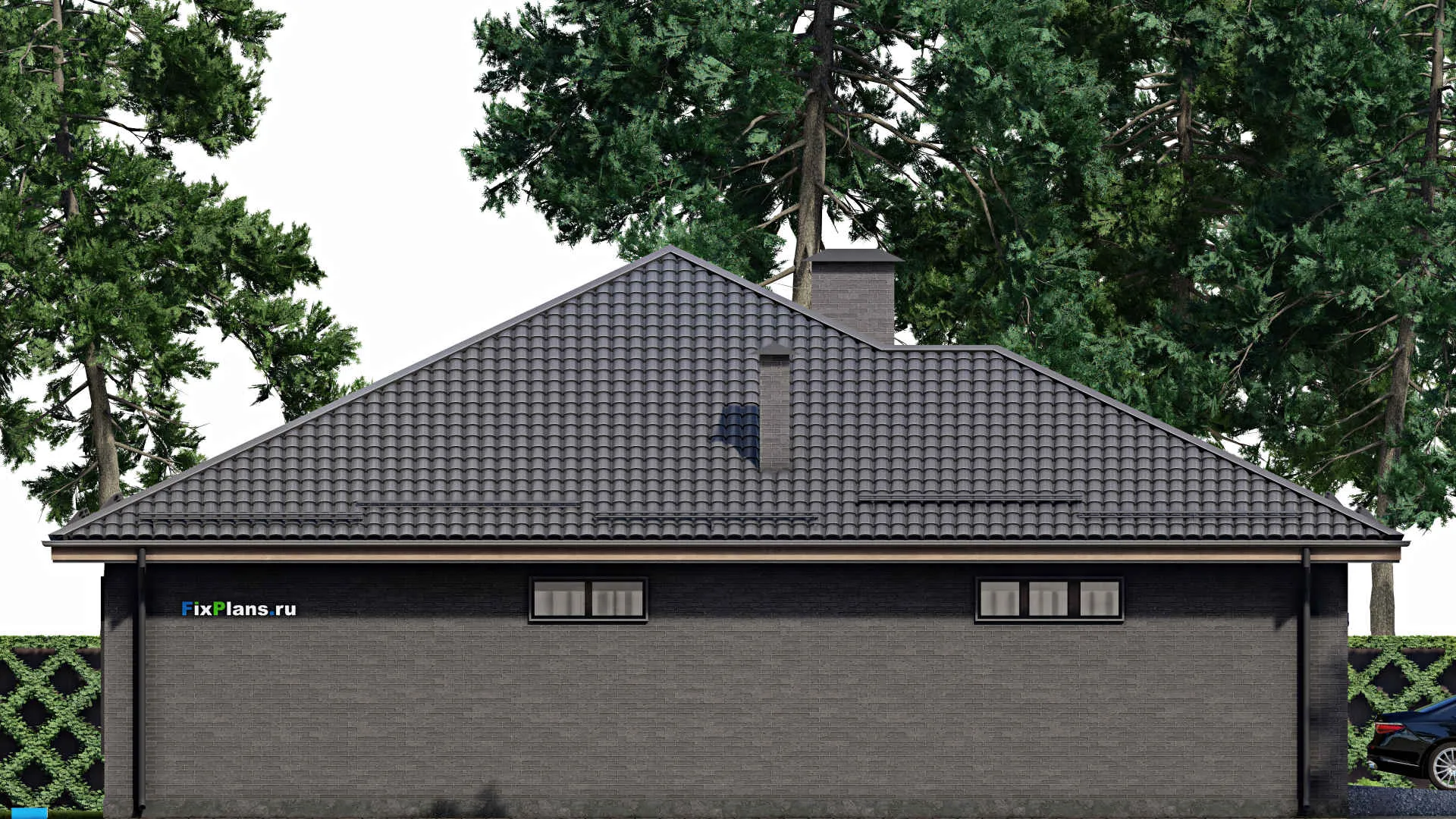 F-4499 - План одноэтажного дома 17 на 25, площадью 330 м² с гаражом на 2 машины и 3 спальнями