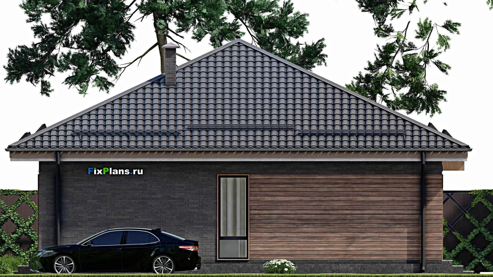 F-5516 - Проект одноэтажного дома 12 на 12, площадью 110 м² с террасой и 2 спальнями