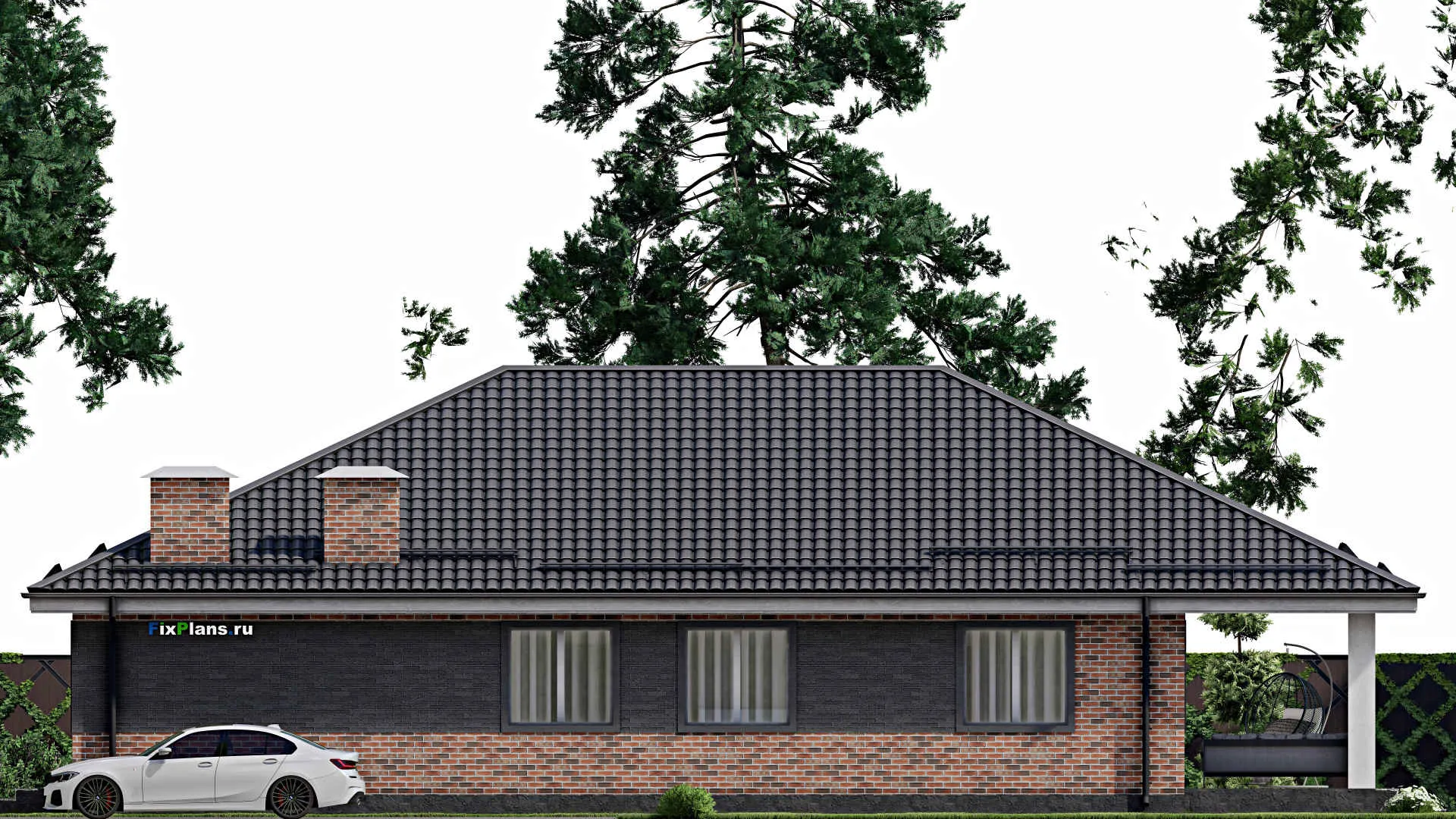 F-3788 - Проект одноэтажного дома 13 на 17, площадью 200 м² с террасой и 4 спальнями