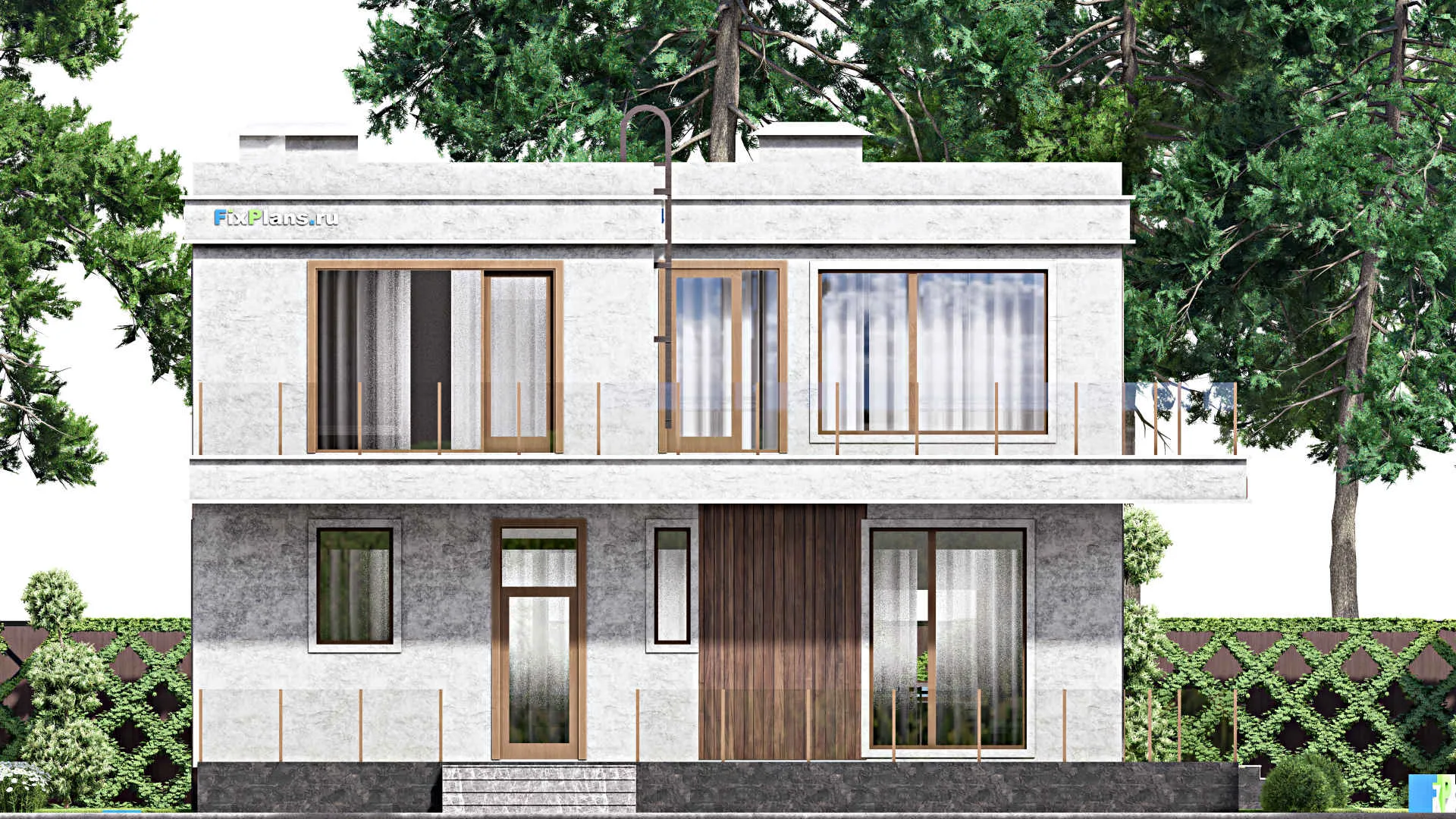 F-14696 - Проект двухэтажного дома 13 на 18, площадью 350 м² с террасой, балконом, баней, бассейном и 3 спальнями