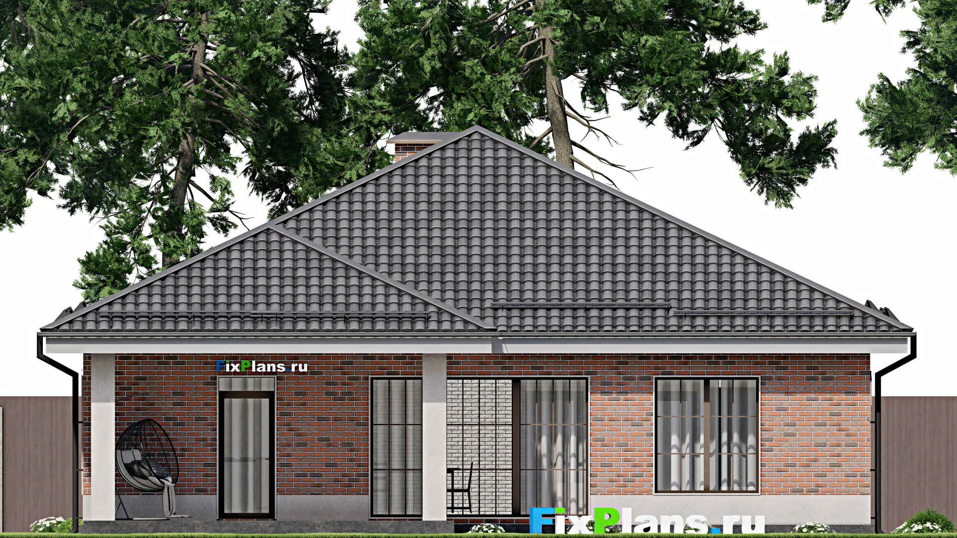 F-5246 - План одноэтажного дома 14 на 19, площадью 170 м² с террасой и 4 спальнями