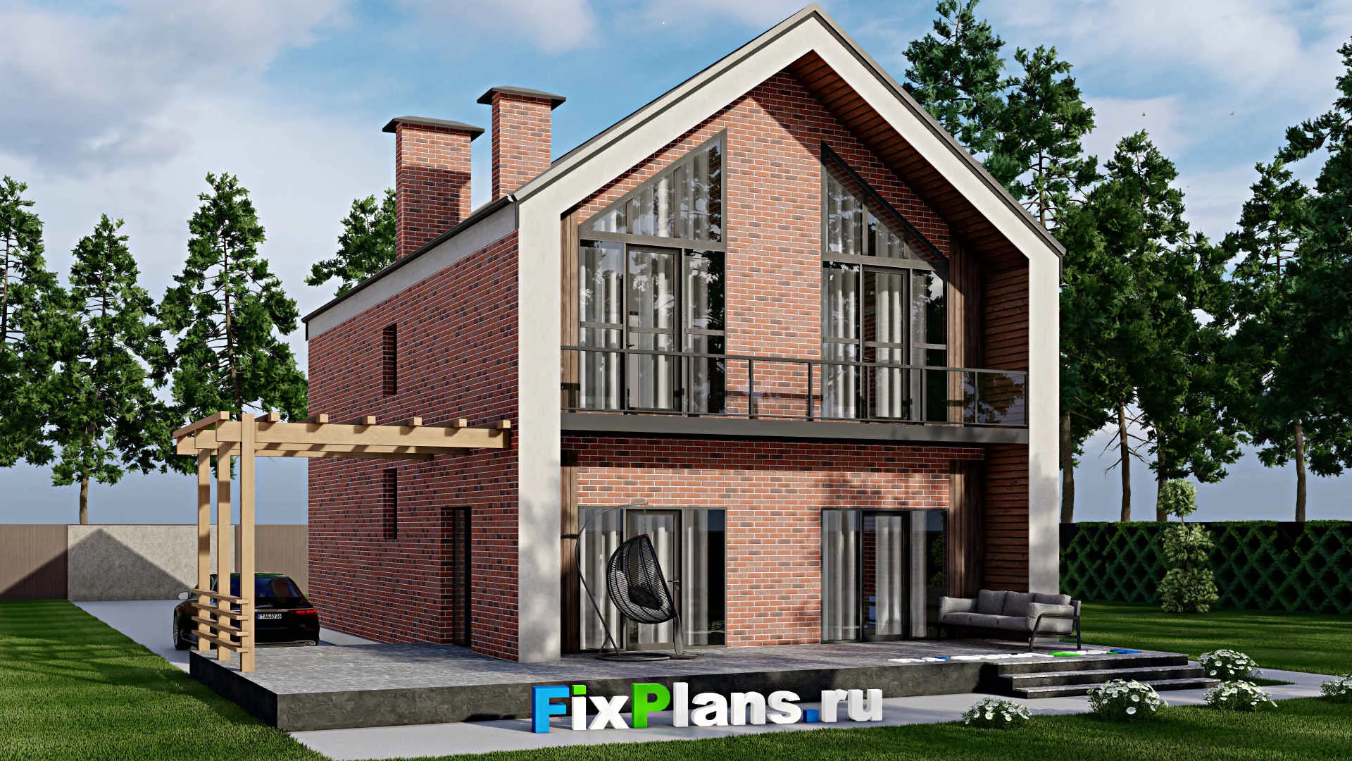 F-6020 - Проект дома с мансардой 13 на 16, площадью 220 м² с террасой, балконом и 4 спальнями