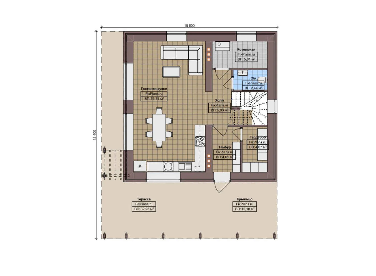 F-9566 - Планы дома с мансардой 11 на 13, площадью 160 м² с террасой и 3 спальнями