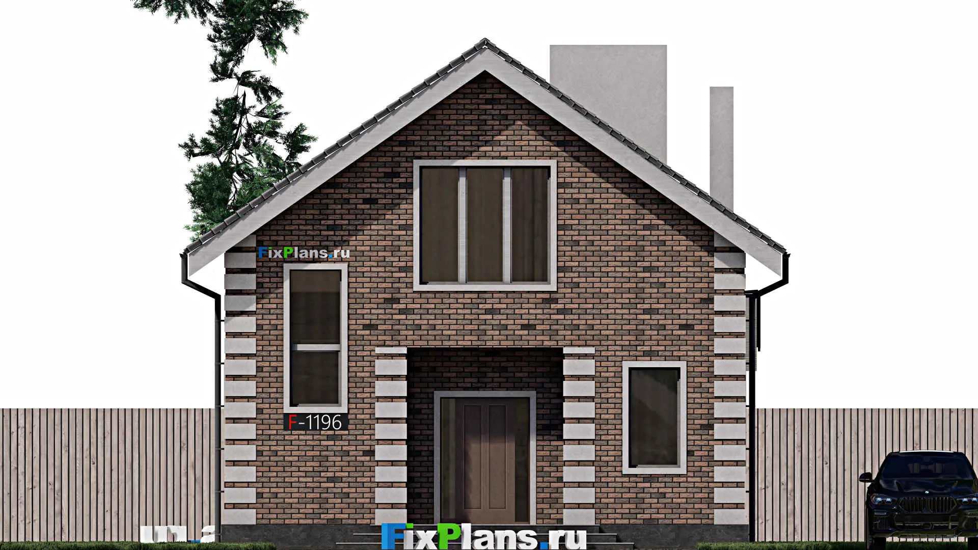 F-1196 - Проект дома с мансардой 9 на 9, площадью 120 м² с террасой и 2 спальнями