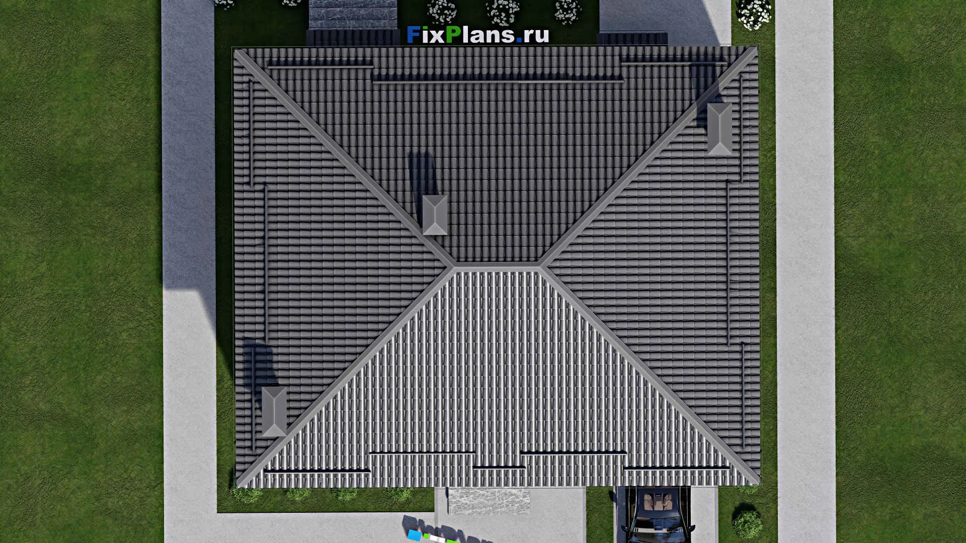 F-4742 - Проект двухэтажного дома 11 на 14, площадью 230 м² с балконом, гаражом на 1 машину и 4 спальнями