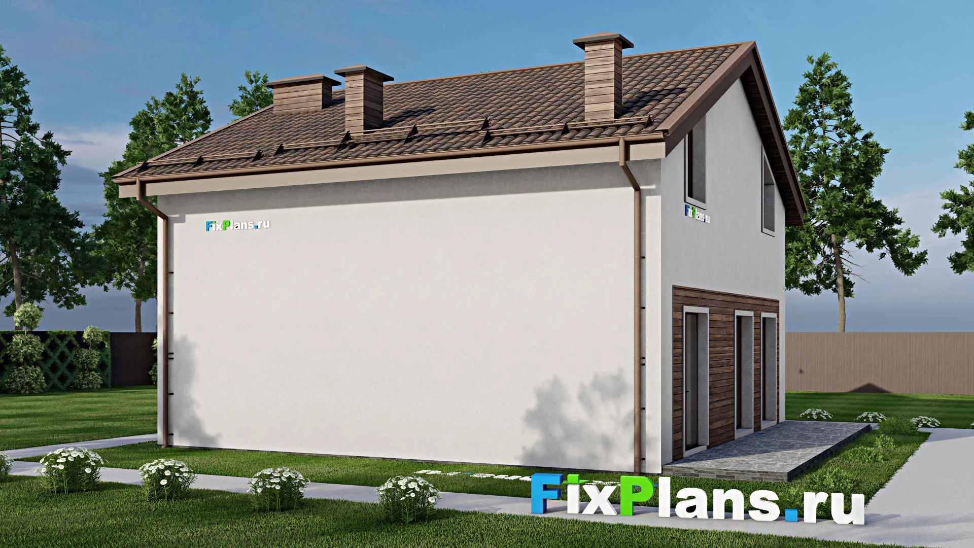 F-9125 - Планы дома с мансардой 12 на 13, площадью 180 м² с террасой, гаражом на 1 машину и 4 спальнями