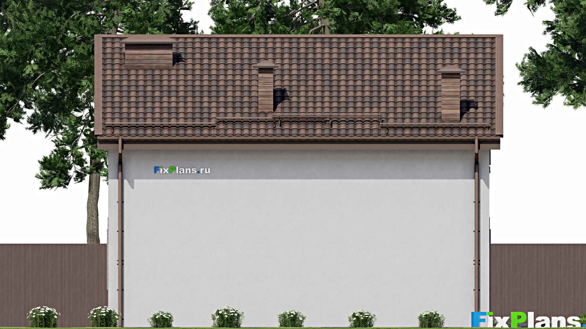 F-9125 - Планы дома с мансардой 12 на 13, площадью 180 м² с террасой, гаражом на 1 машину и 4 спальнями