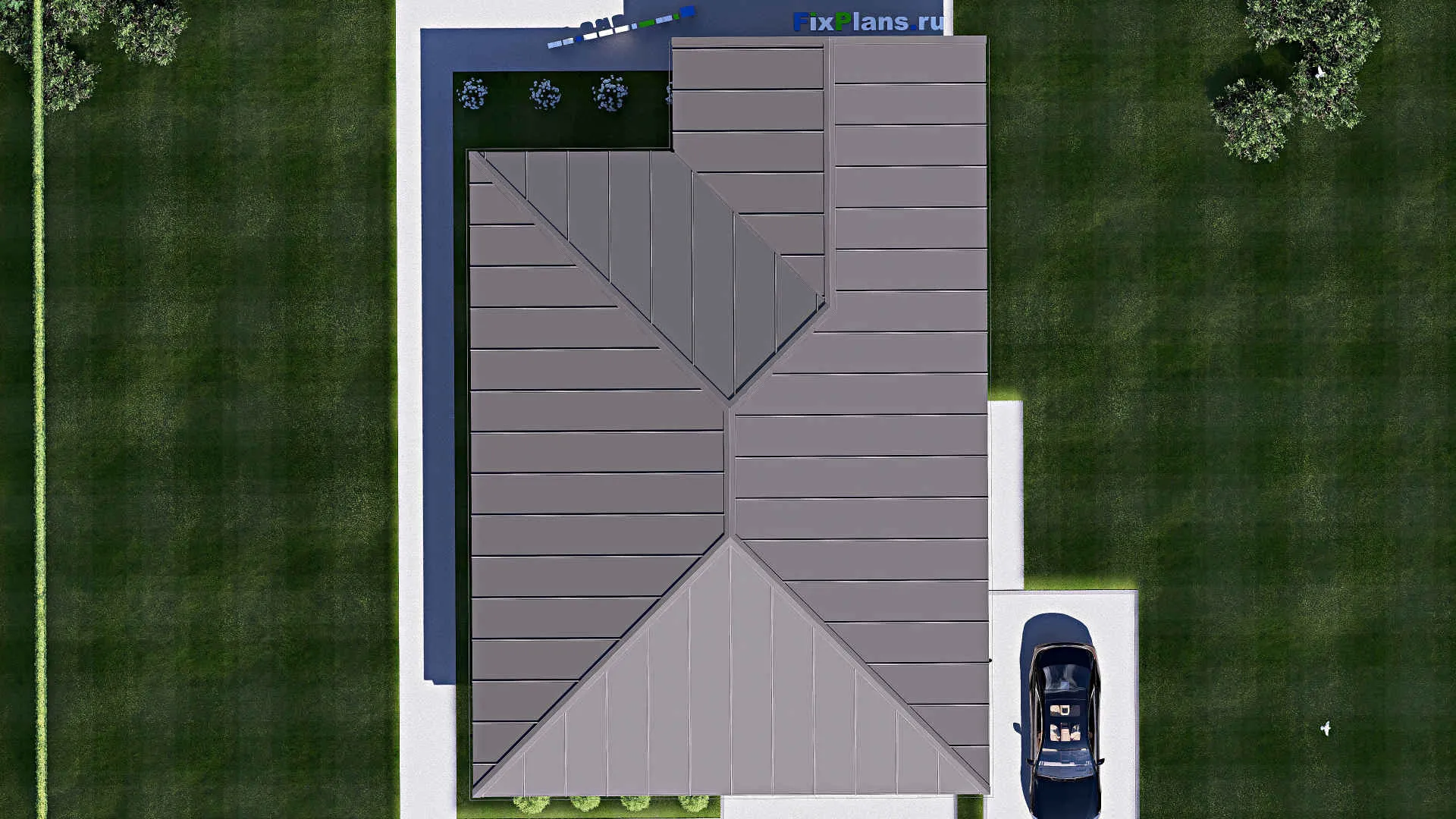 F-18359 - План одноэтажного дома 13 на 19, площадью 180 м² с террасой и 3 спальнями