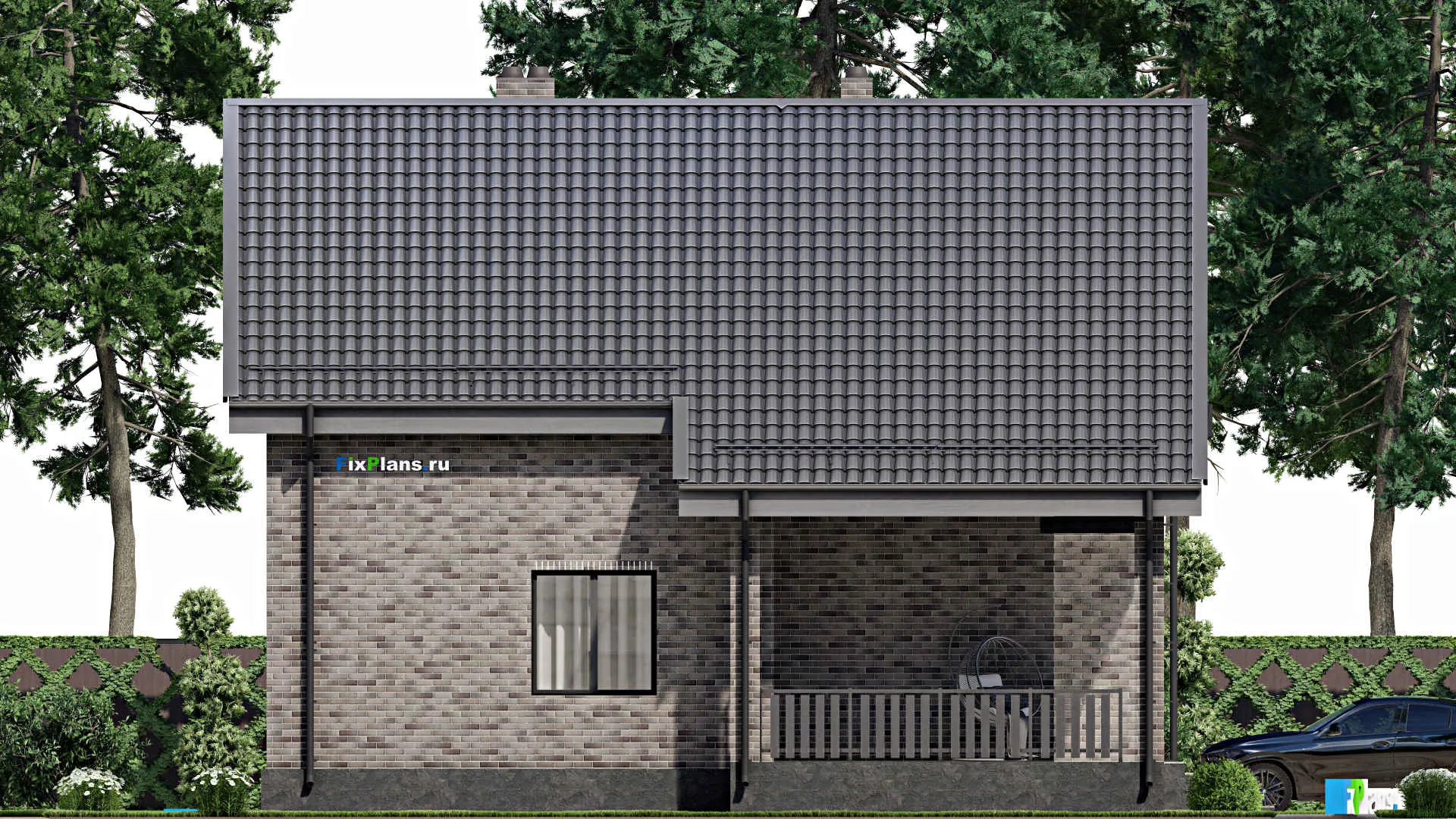 F-3293 - Проект дома с мансардой 13 на 14, площадью 250 м² с террасой, балконом, гаражом на 1 машину, спортзалом и 4 спальнями