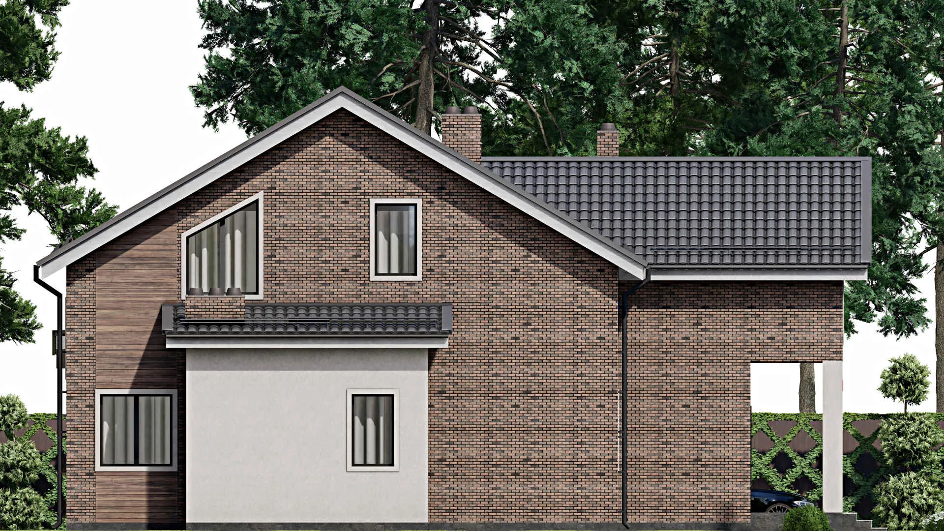 F-7559 - Проект дома с мансардой 16 на 17, площадью 290 м² с террасой и 4 спальнями