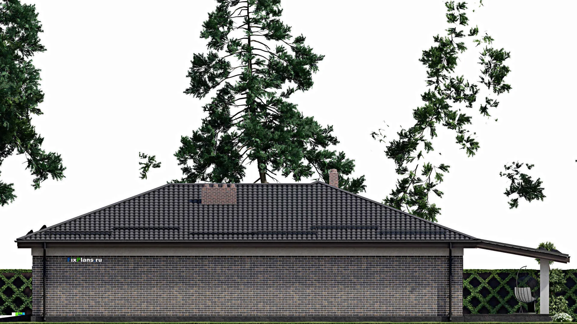 F-4364 - План одноэтажного дома 20 на 26, площадью 440 м² с террасой, баней, гаражом на 2 машины и 3 спальнями