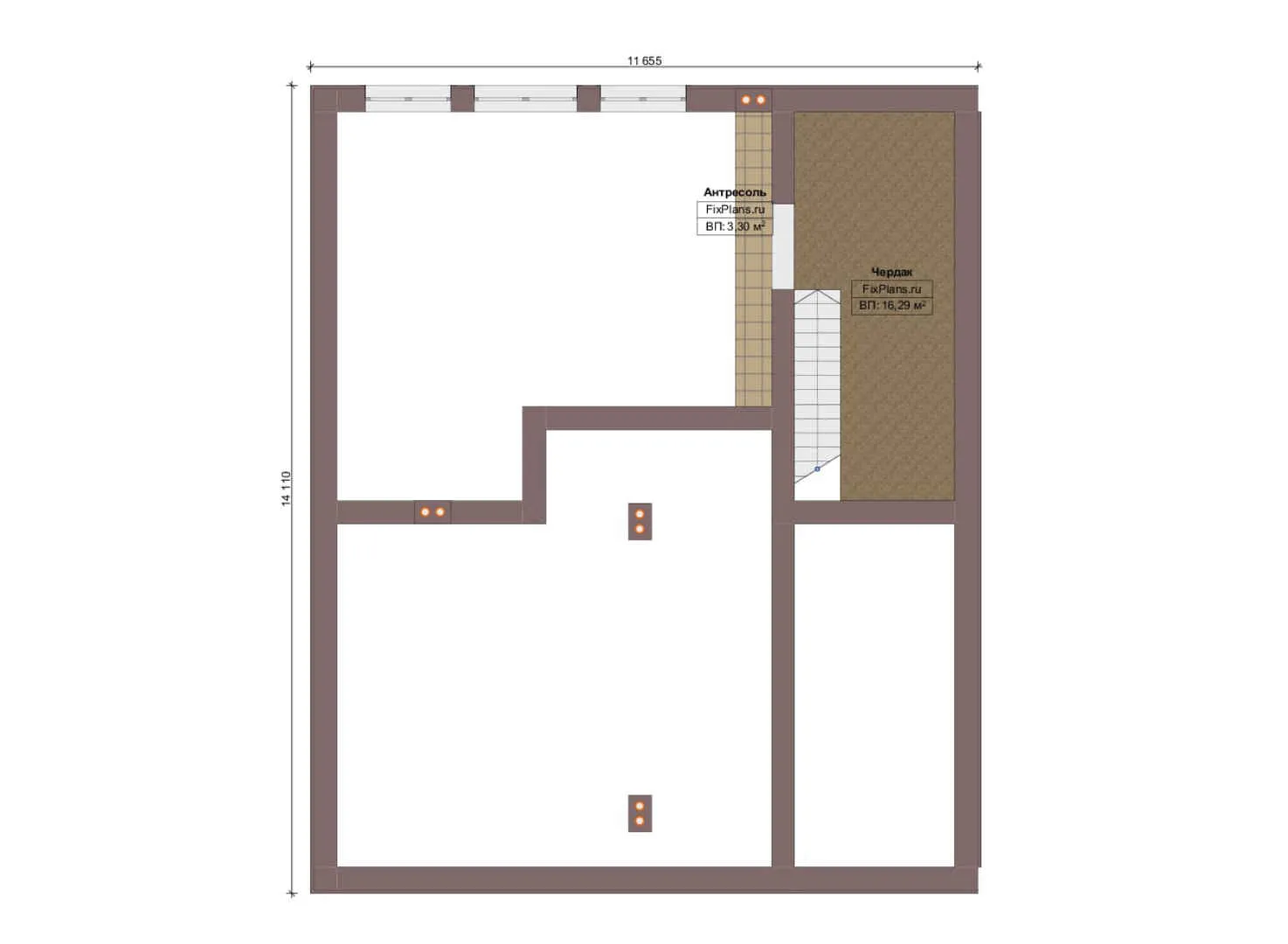 F-12698 - Планы дома с мансардой 19 на 20, площадью 270 м² с террасой, гаражом на 2 машины и 4 спальнями