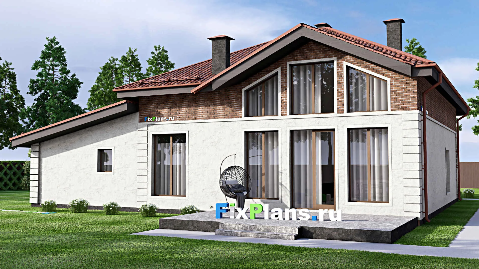 F-12698 - Планы дома с мансардой 19 на 20, площадью 270 м² с террасой, гаражом на 2 машины и 4 спальнями