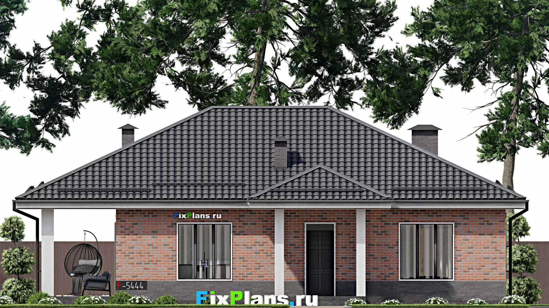 F-5444 - План одноэтажного дома 12 на 13, площадью 140 м² с террасой и 2 спальнями