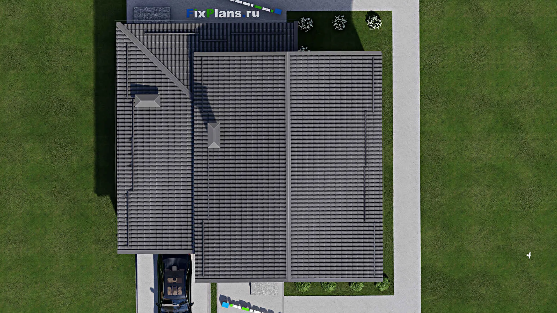 F-4688 - Проект дома с мансардой 12 на 14, площадью 200 м² с террасой, балконом, гаражом на 1 машину и 3 спальнями