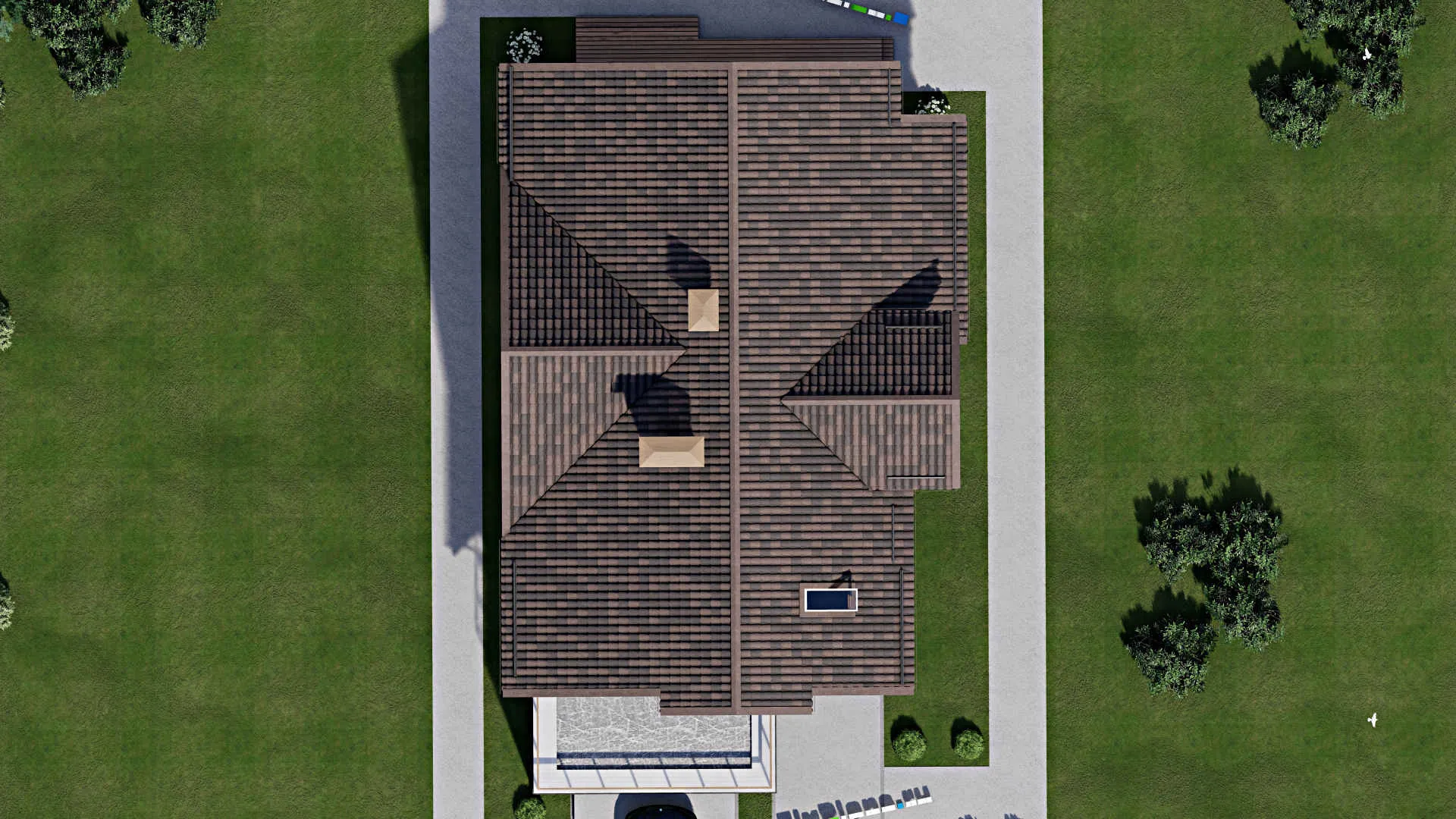 F-5732 - Планы дома с мансардой 11 на 20, площадью 240 м² с террасой, балконом, гаражом на 1 машину и 3 спальнями