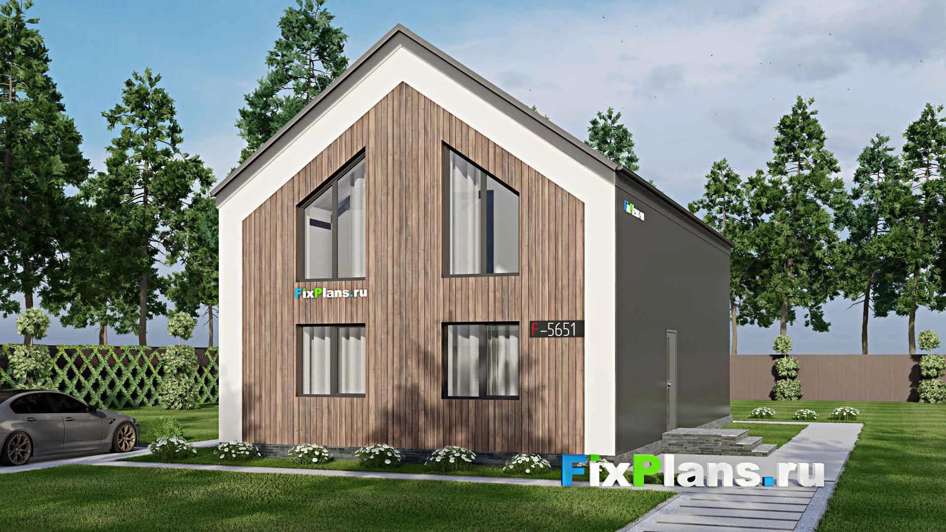 F-5651 - Проект дома с мансардой 9 на 15, площадью 160 м² с террасой и 2 спальнями