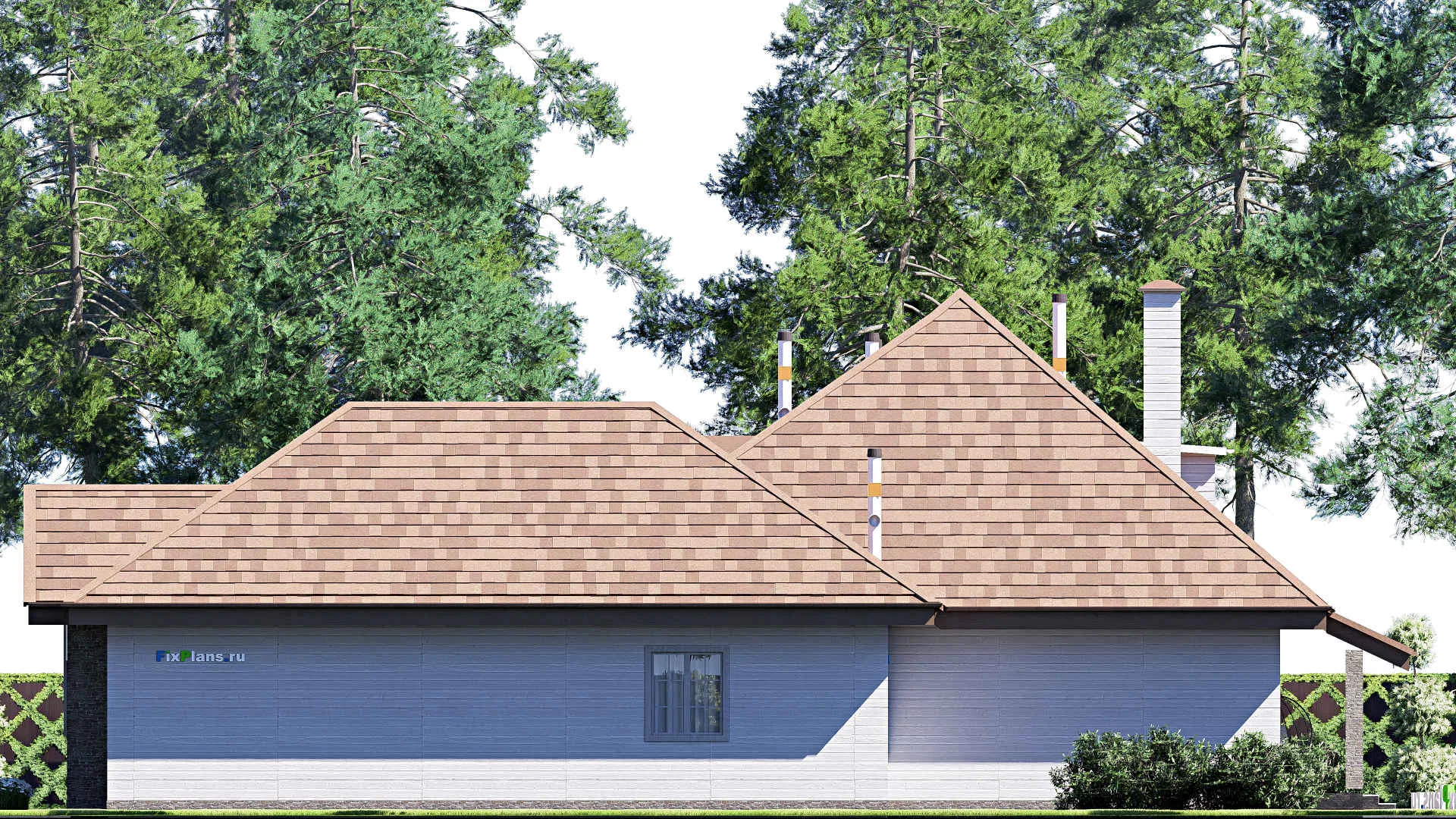 F-19808 - Проект дома с мансардой 22 на 23, площадью 330 м² с террасой, гаражом на 2 машины и 3 спальнями