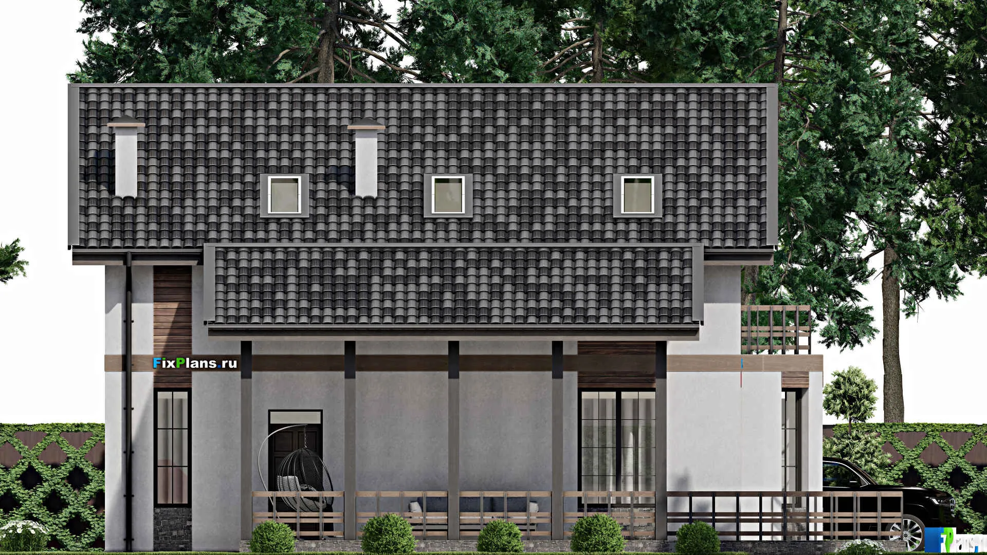 F-6074 - Планы дома с мансардой 12 на 14, площадью 240 м² с баней и 4 спальнями