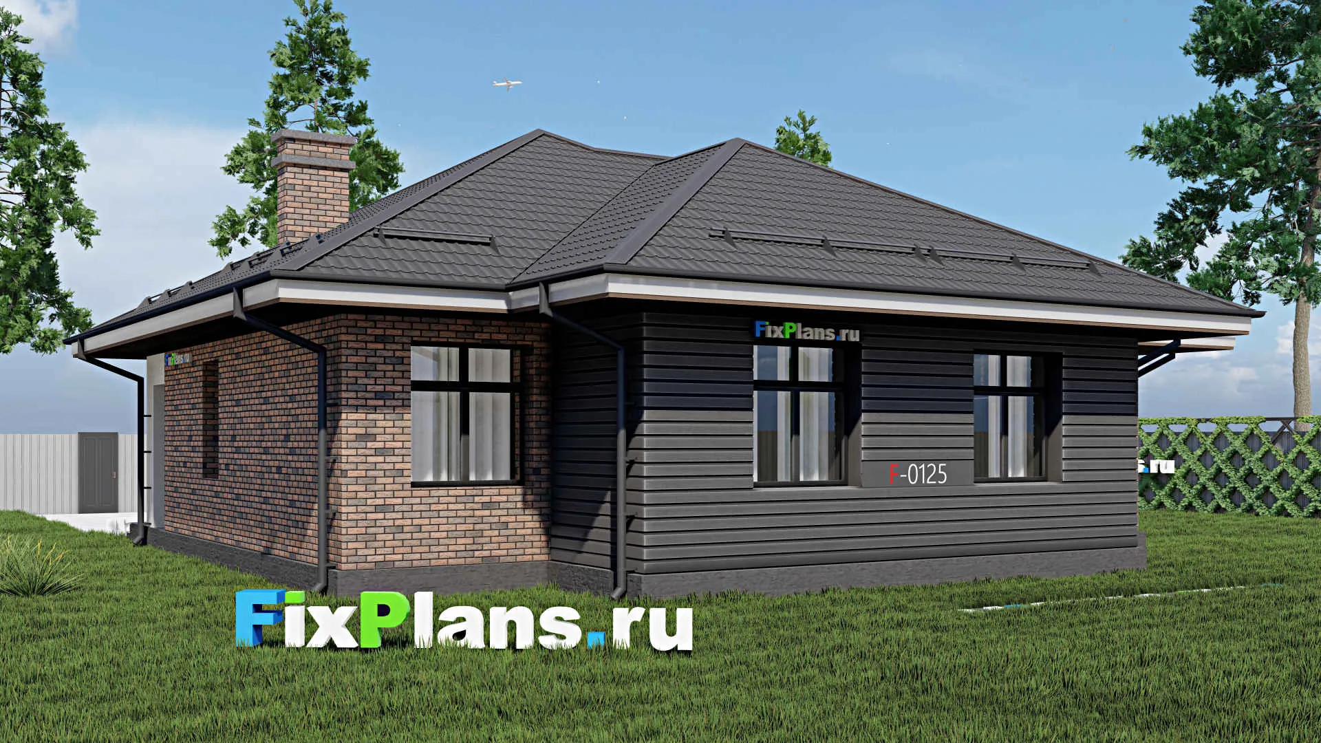 F-0125 - Проект одноэтажного дома 13 на 15, площадью 140 м² с террасой и 3 спальнями