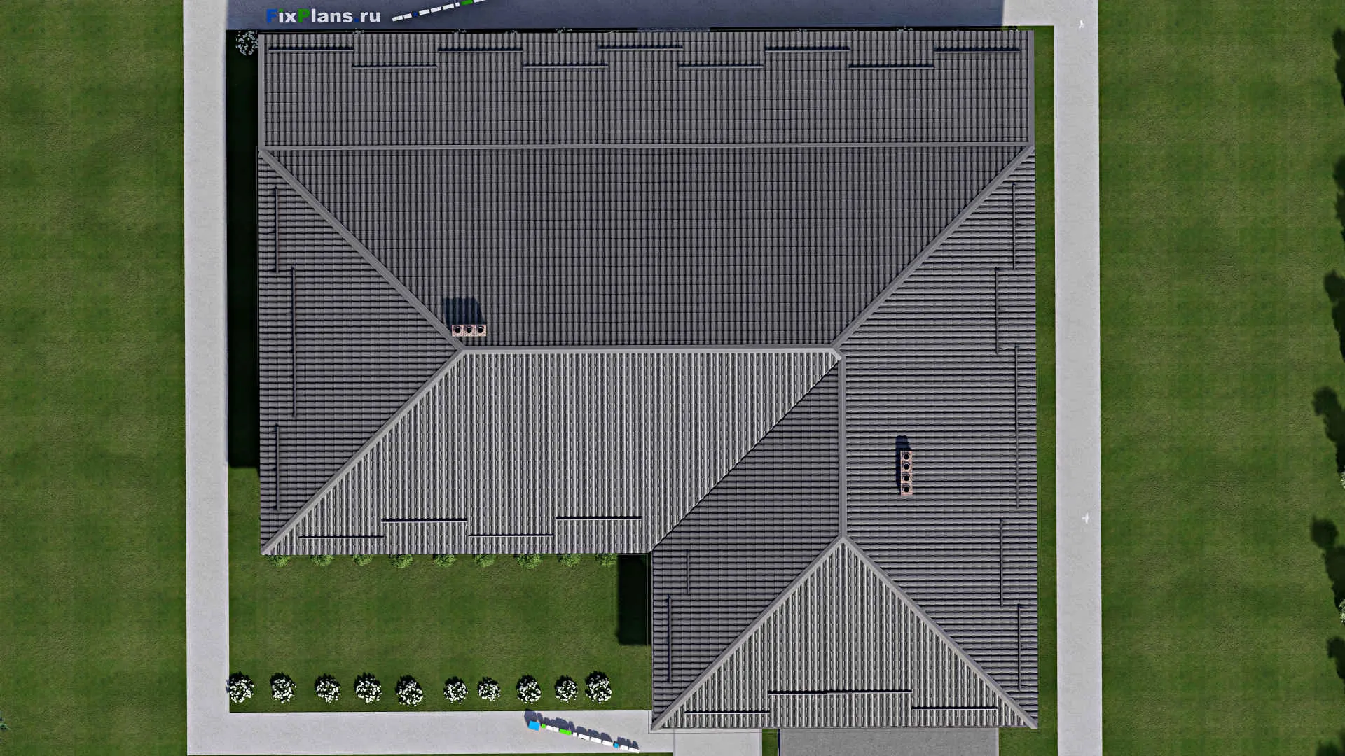 F-4364 - План одноэтажного дома 20 на 26, площадью 440 м² с террасой, баней, гаражом на 2 машины и 3 спальнями