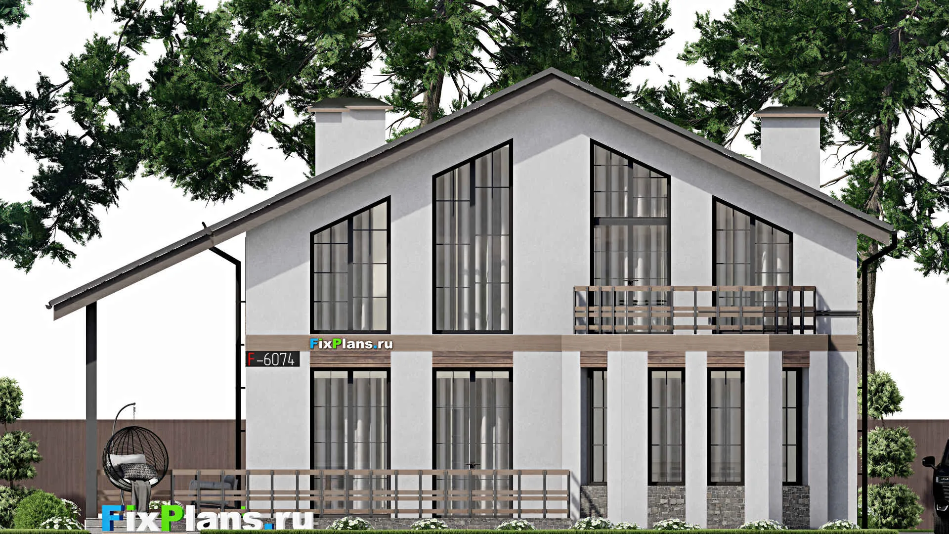 F-6074 - Планы дома с мансардой 12 на 14, площадью 240 м² с баней и 4 спальнями