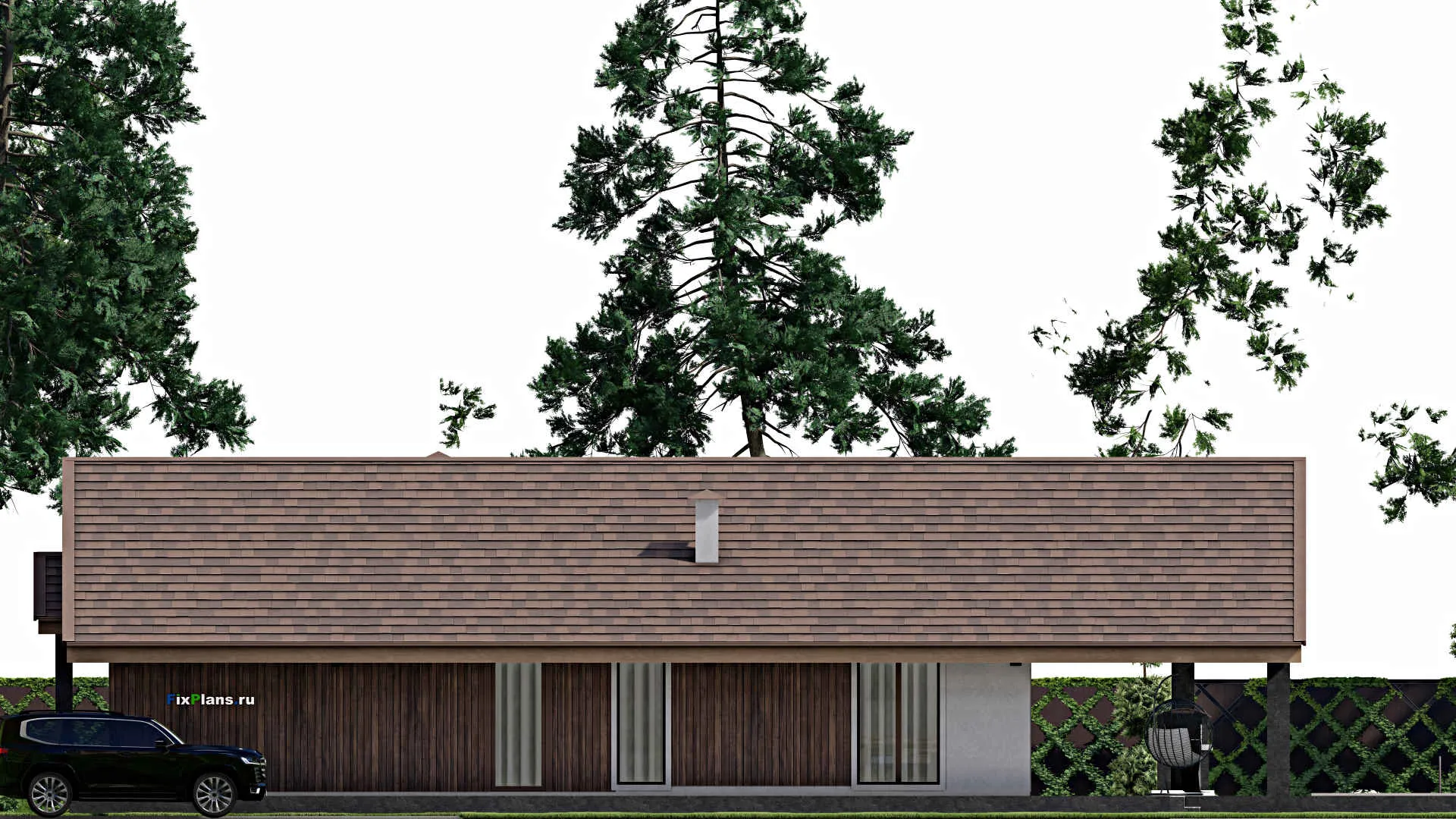 F-10187 - Проект одноэтажного дома 12 на 26, площадью 260 м² с террасой, баней и 2 спальнями