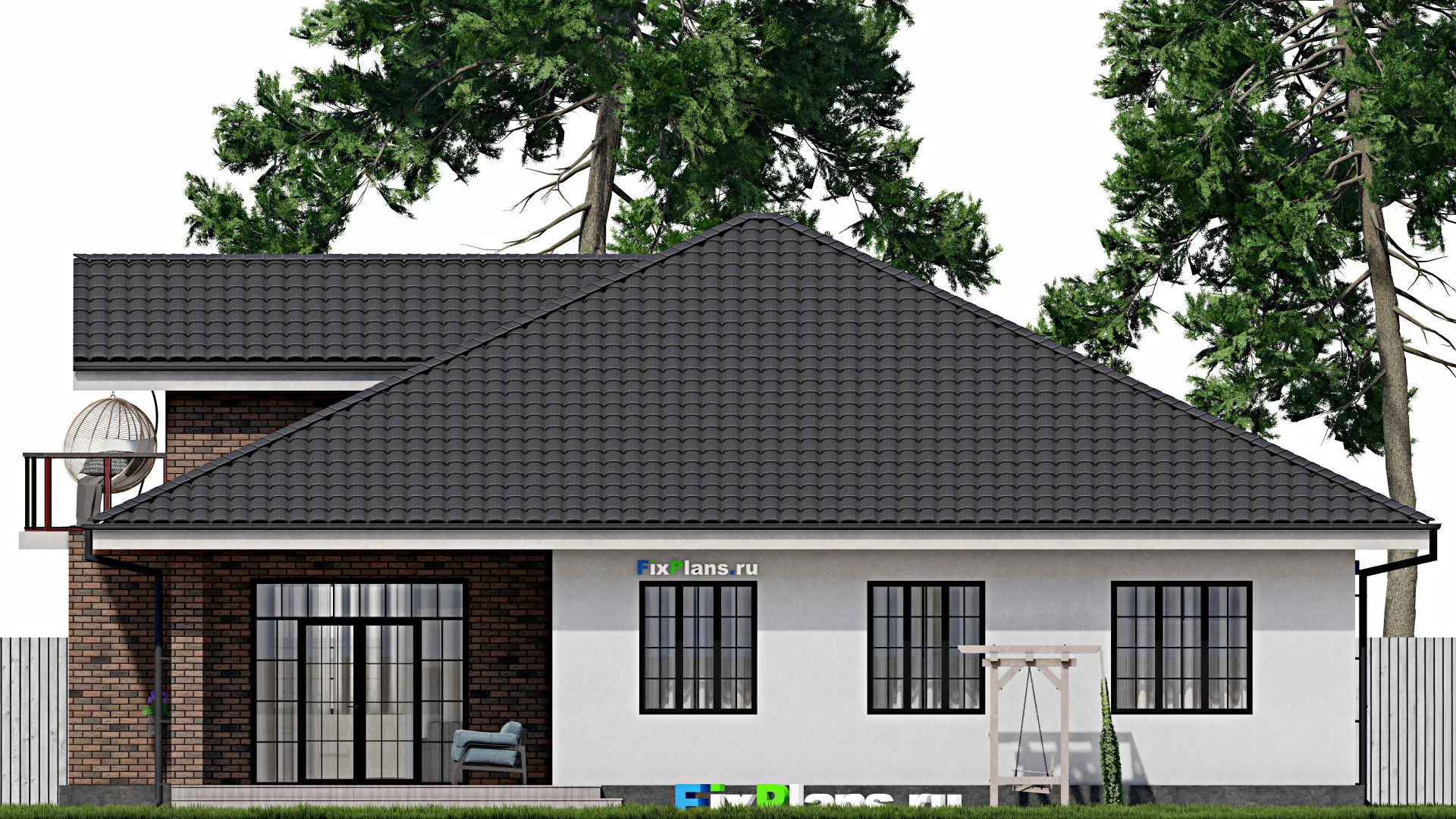 F-0413 - Планы дома с мансардой 15 на 17, площадью 250 м² с террасой, балконом, гаражом на 1 машину и 4 спальнями