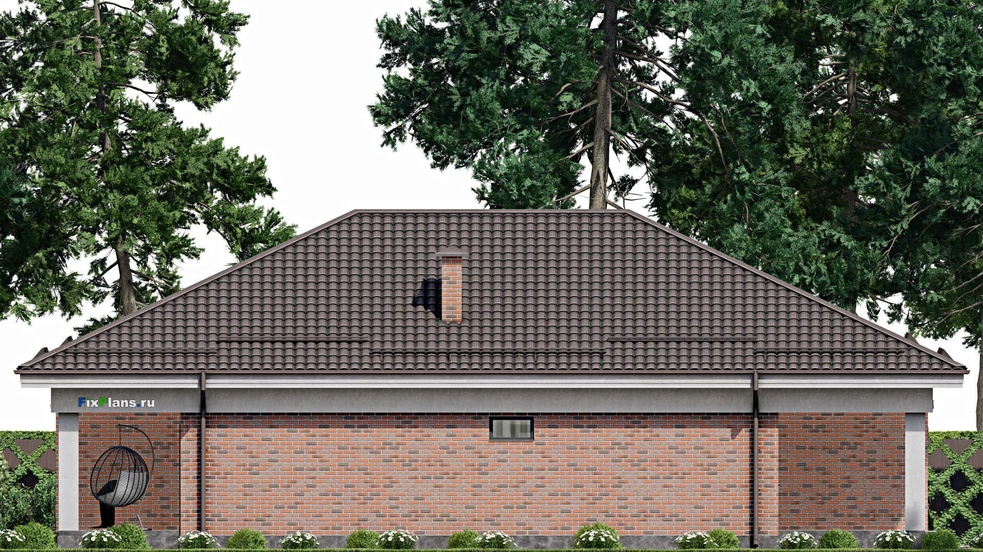 F-3311 - План одноэтажного дома 12 на 18, площадью 180 м² с террасой, гаражом на 1 машину и 3 спальнями