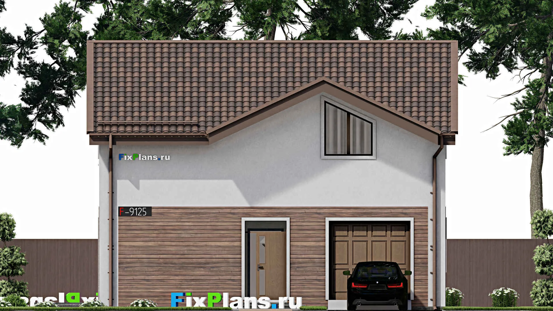 F-9125 - Планы дома с мансардой 12 на 13, площадью 180 м² с террасой, гаражом на 1 машину и 4 спальнями