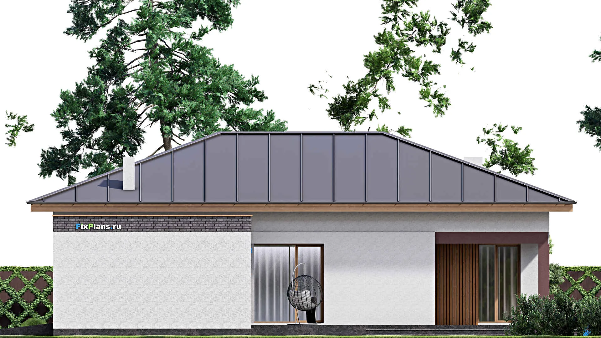 F-16190 - Проект одноэтажного дома 18 на 18, площадью 220 м² с террасой, гаражом на 2 машины и 3 спальнями