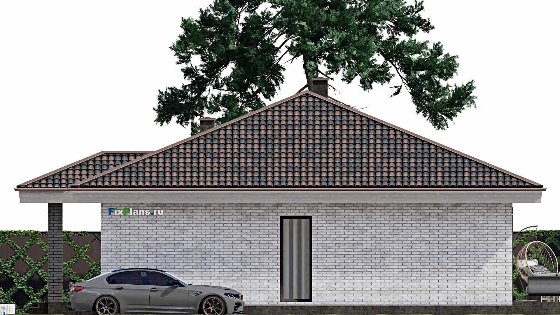 F-1232 - План одноэтажного дома 12 на 14, площадью 150 м² с террасой и 3 спальнями