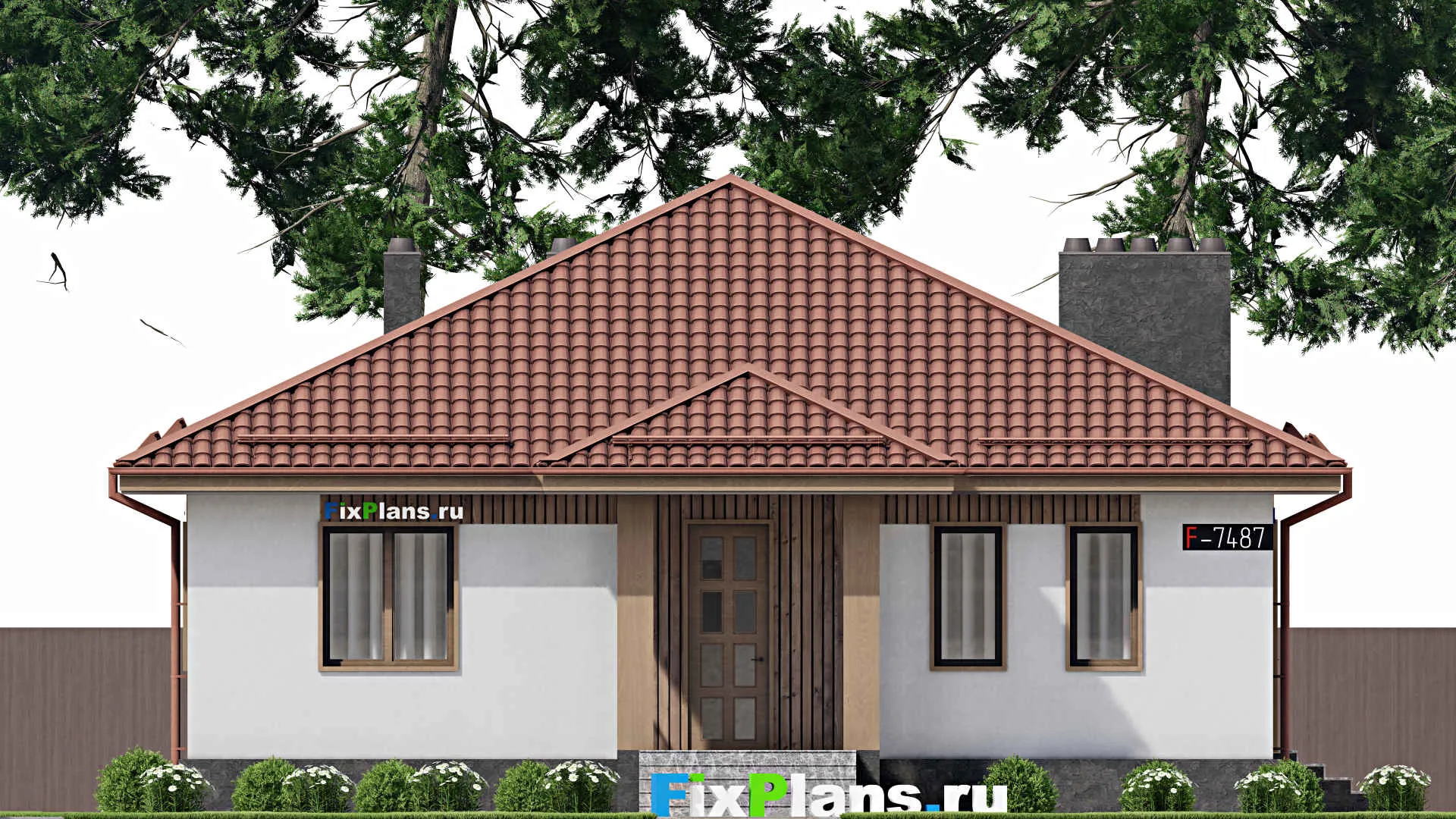 F-7487 - Проект одноэтажного дома 12 на 15, площадью 140 м² с 4 спальнями