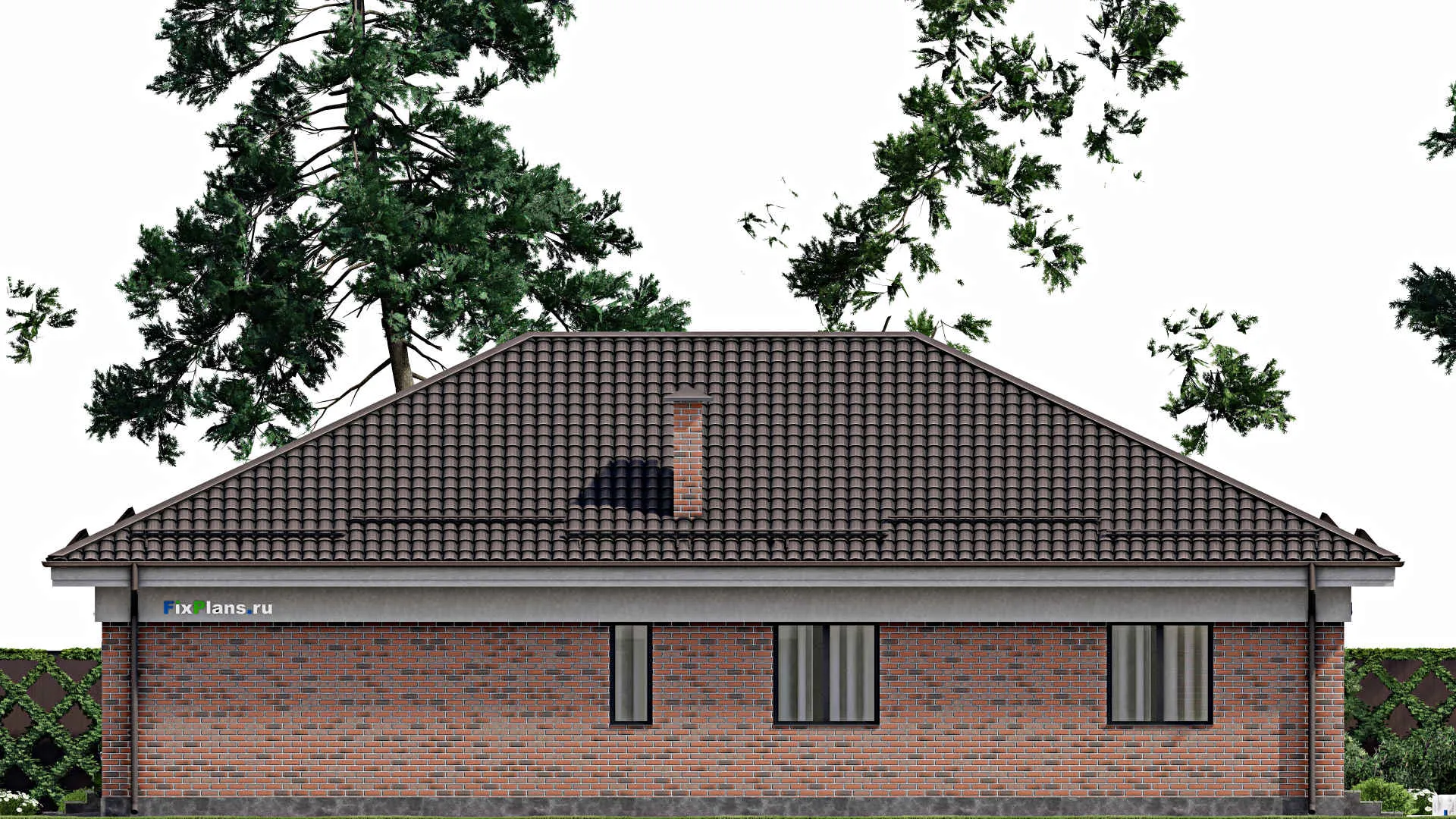 F-3311 - План одноэтажного дома 12 на 18, площадью 180 м² с террасой, гаражом на 1 машину и 3 спальнями