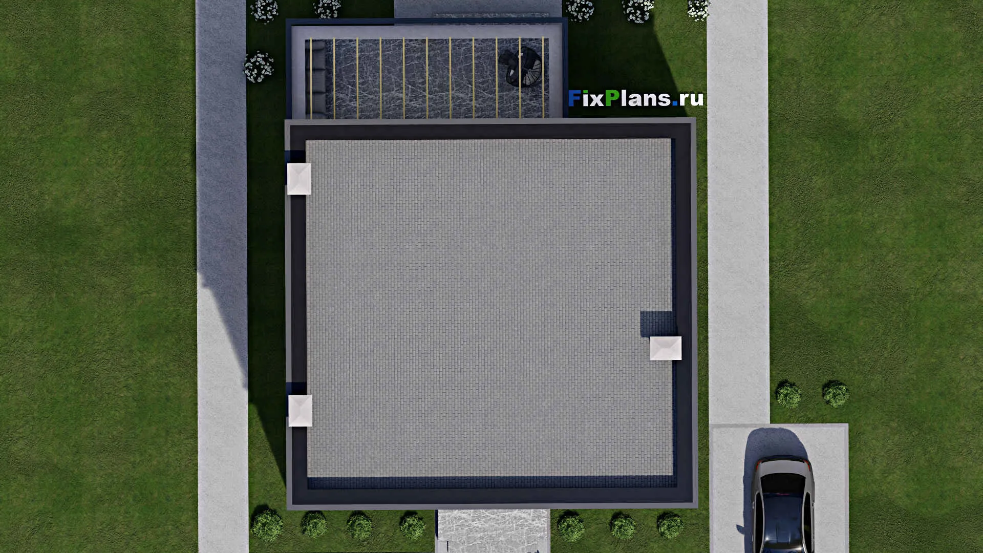 F-8666 - Планы двухэтажного дома 12 на 12, площадью 230 м² с террасой, балконом и 4 спальнями