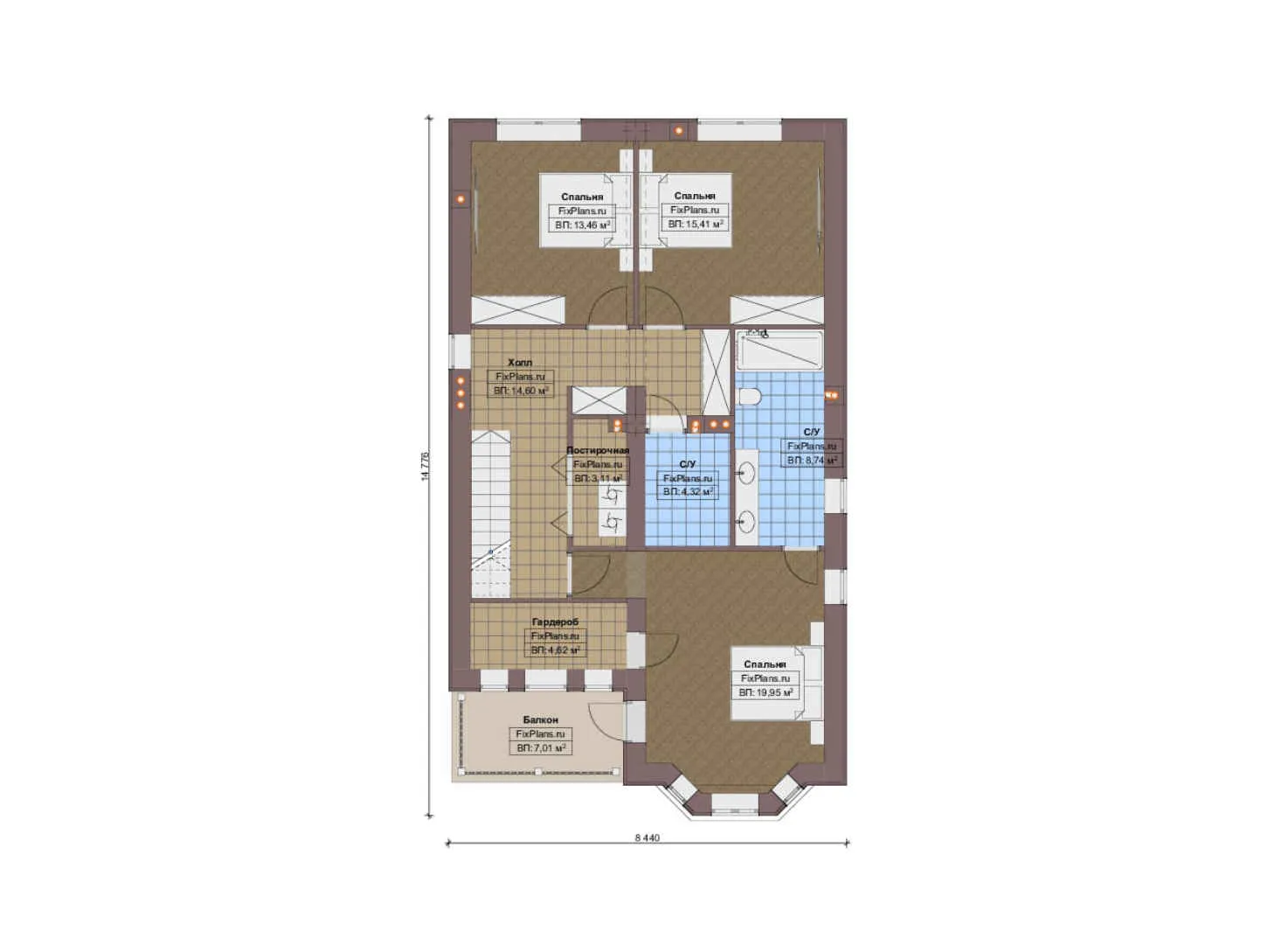F-20636 - Планы двухэтажного дома 9 на 17, площадью 200 м² с балконом, гаражом на 1 машину и 3 спальнями