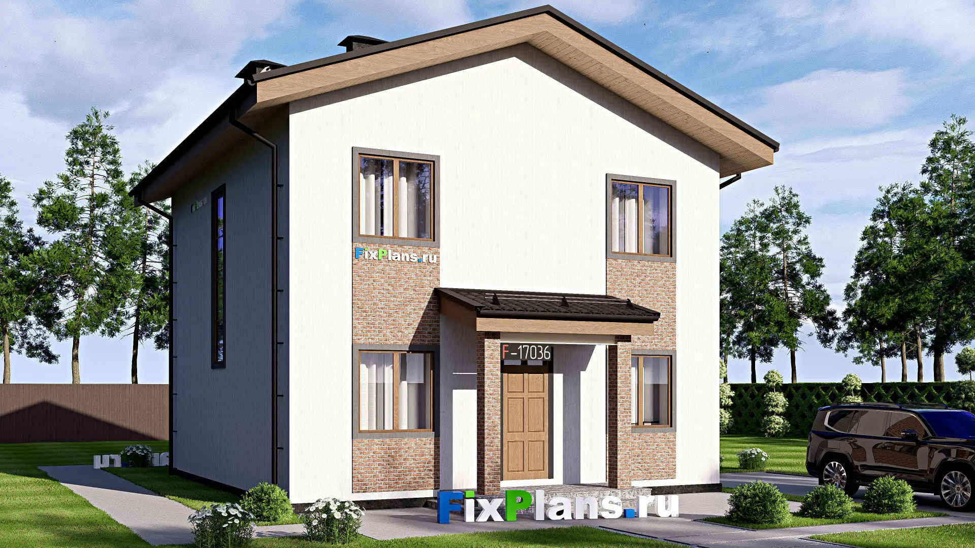 F-17036 - Проект двухэтажного дома 10 на 14, площадью 150 м² с террасой и 4 спальнями