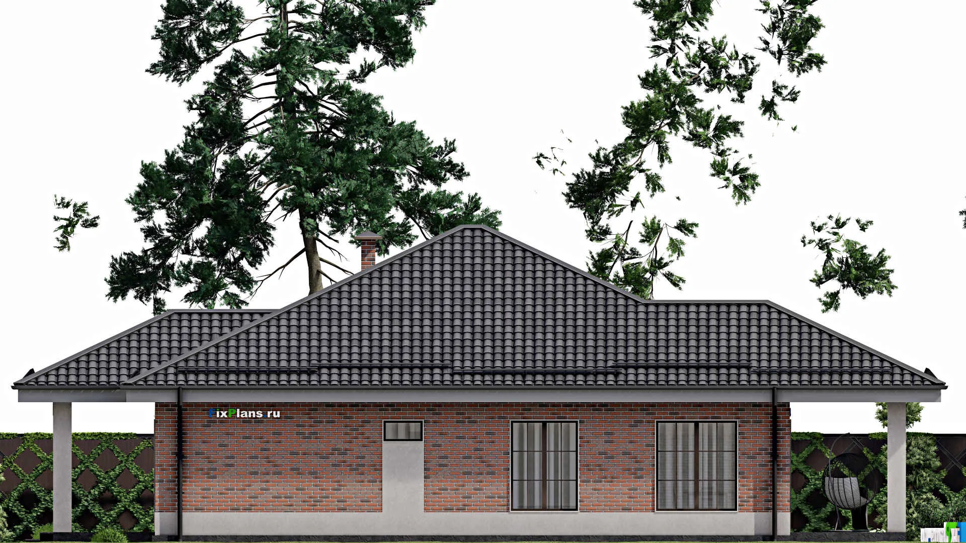 F-5246 - План одноэтажного дома 14 на 19, площадью 170 м² с террасой и 4 спальнями