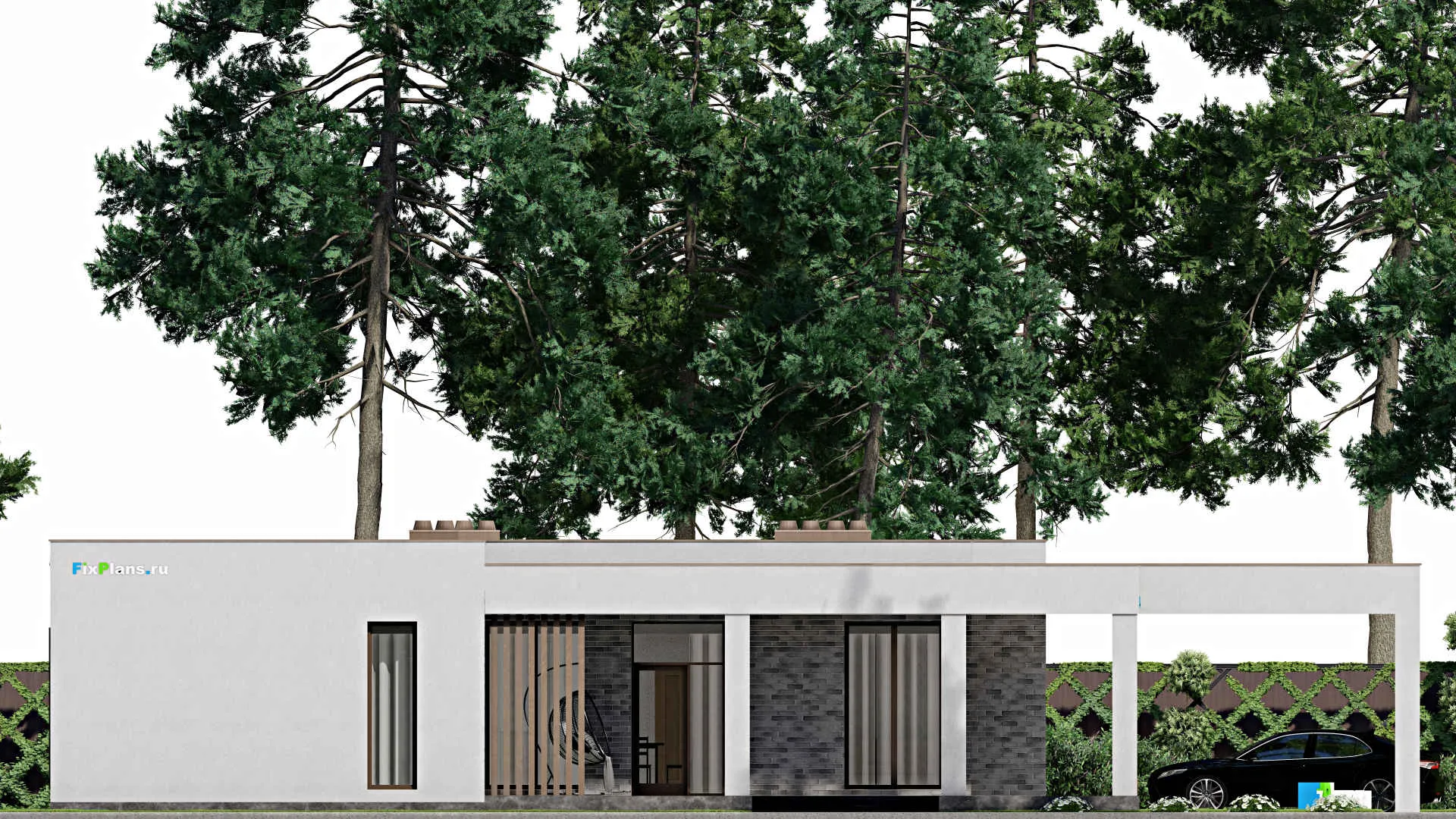 F-2663 - План одноэтажного дома 13 на 16, площадью 210 м² с террасой и 3 спальнями