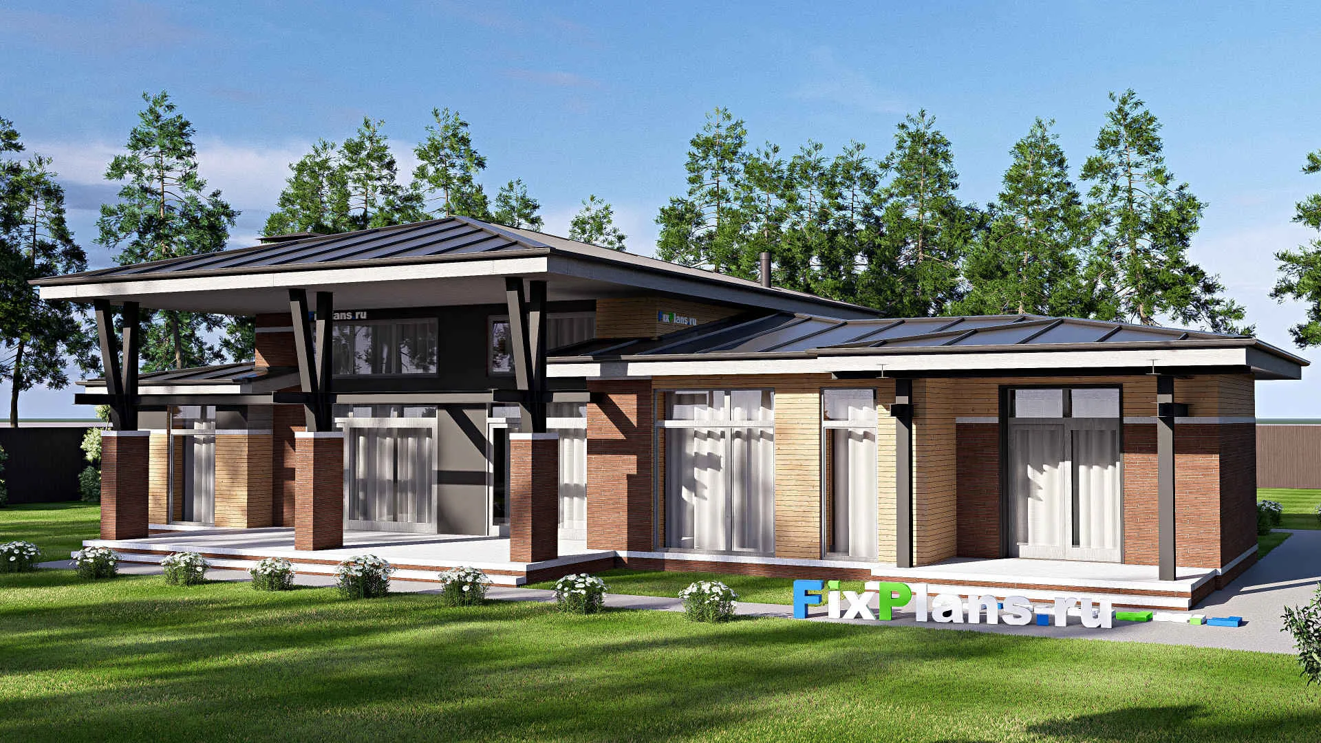 F-18863 - План одноэтажного дома 22 на 23, площадью 270 м² с террасой и 3 спальнями