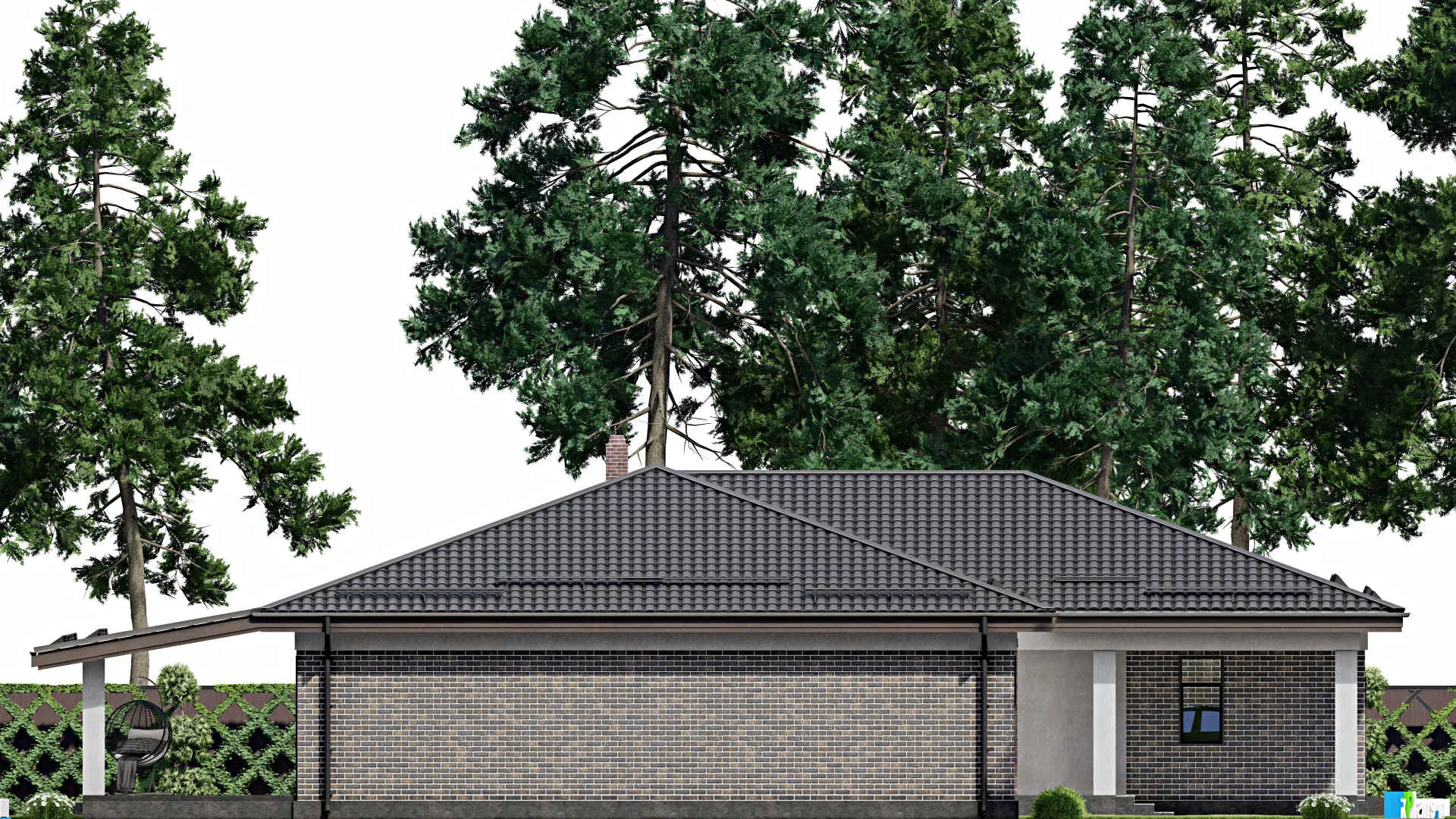 F-4364 - План одноэтажного дома 20 на 26, площадью 440 м² с террасой, баней, гаражом на 2 машины и 3 спальнями