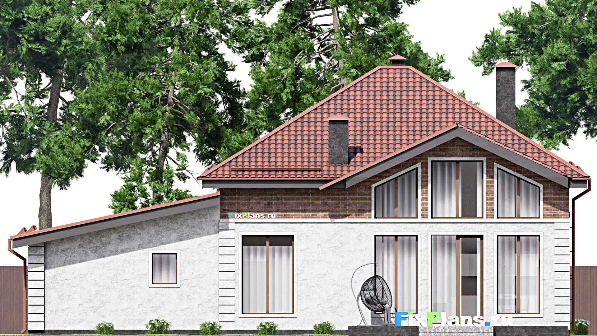 F-12698 - Планы дома с мансардой 19 на 20, площадью 270 м² с террасой, гаражом на 2 машины и 4 спальнями