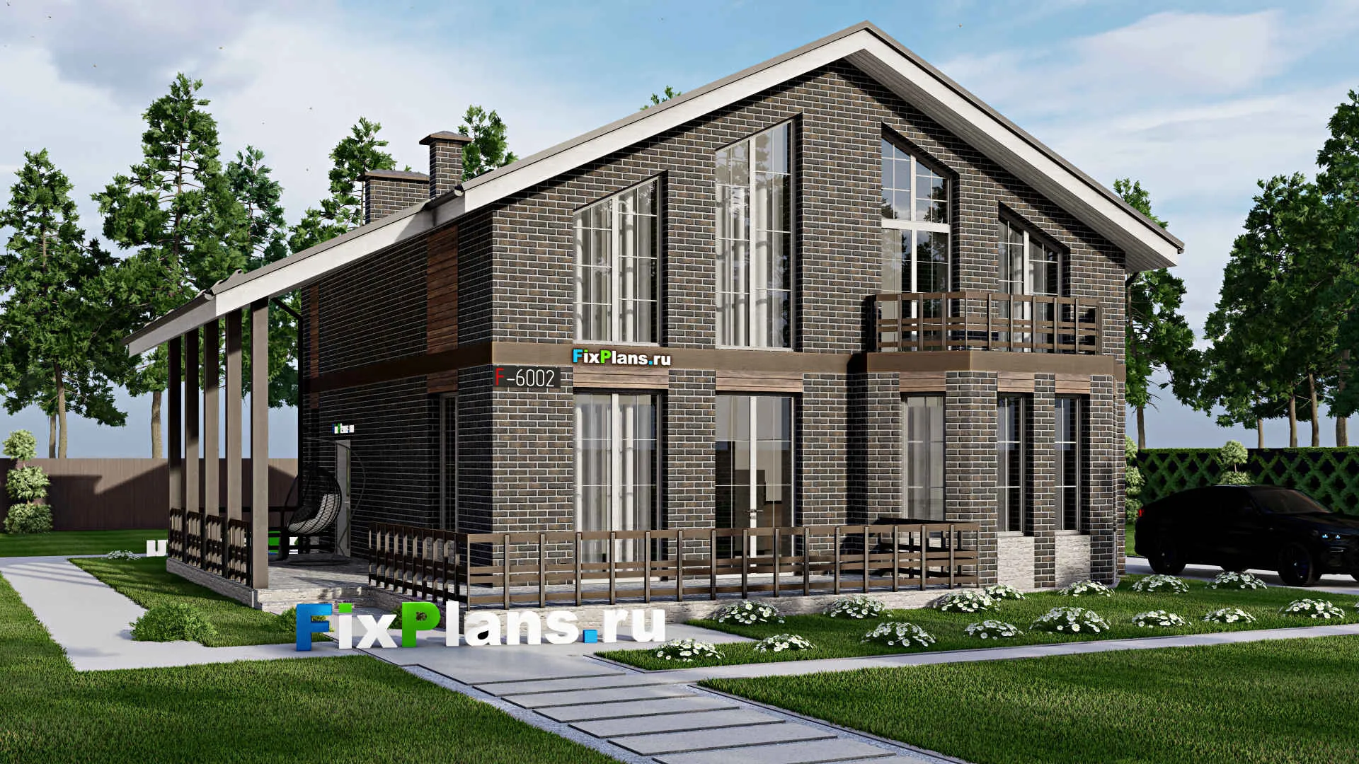 F-6002 - Проект дома с мансардой 12 на 14, площадью 230 м² с баней и 4 спальнями