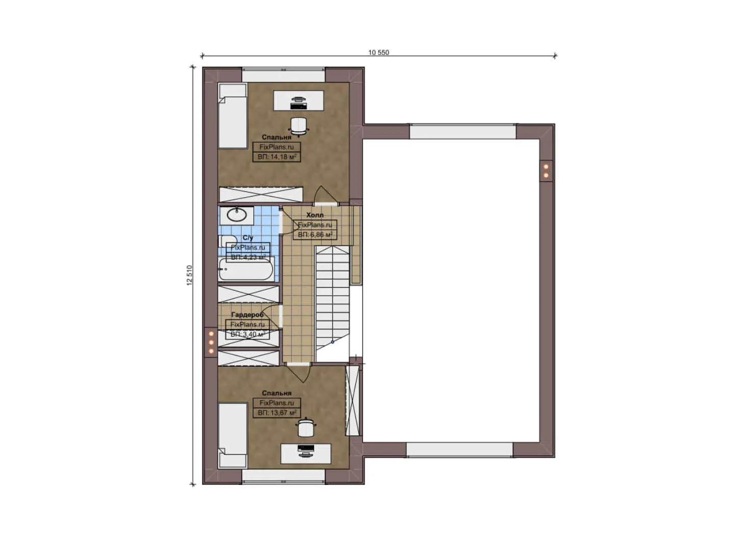 F-10160 - Планы дома с мансардой 11 на 14, площадью 150 м² с террасой и 3 спальнями