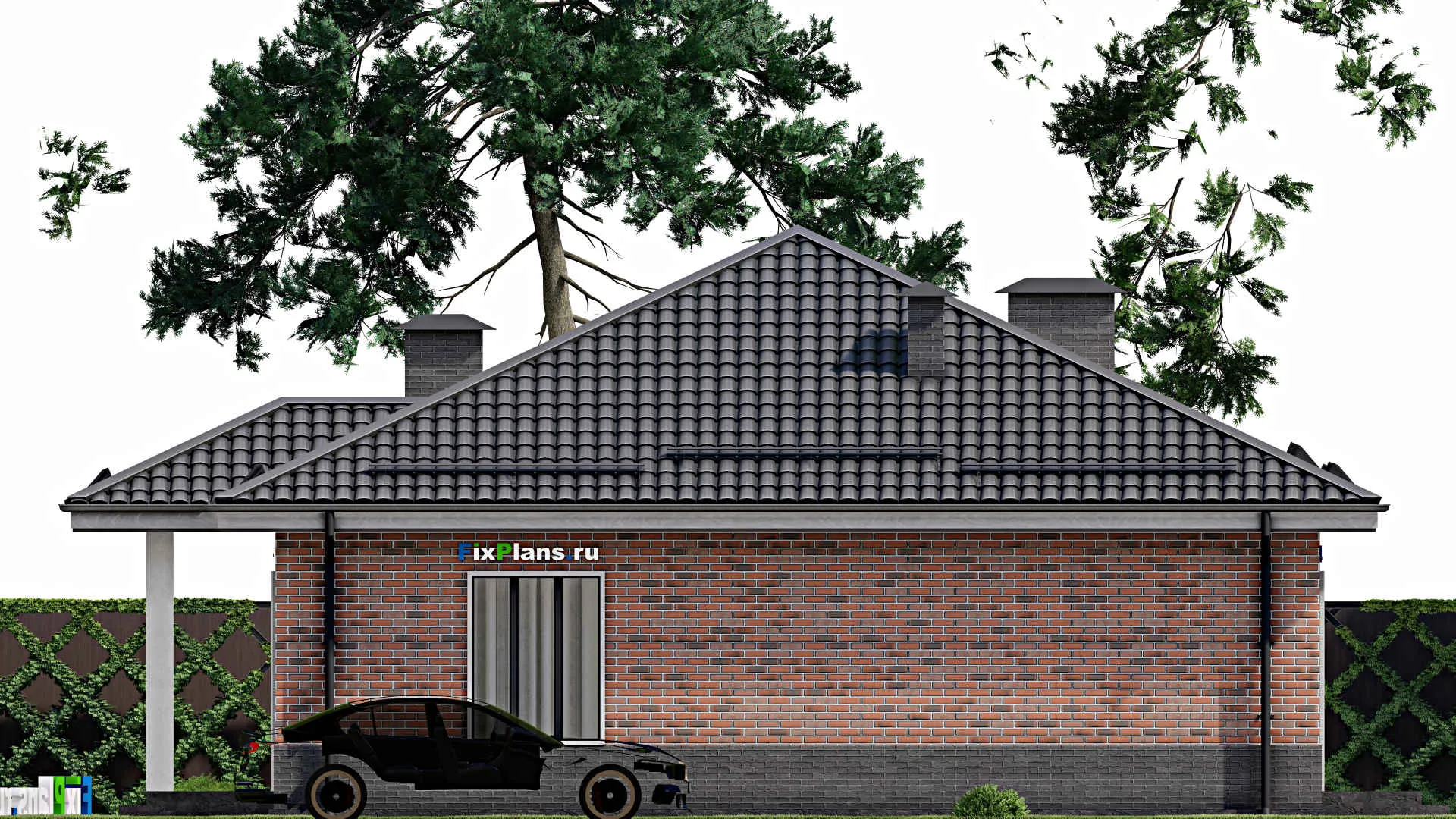 F-5444 - План одноэтажного дома 12 на 13, площадью 140 м² с террасой и 2 спальнями