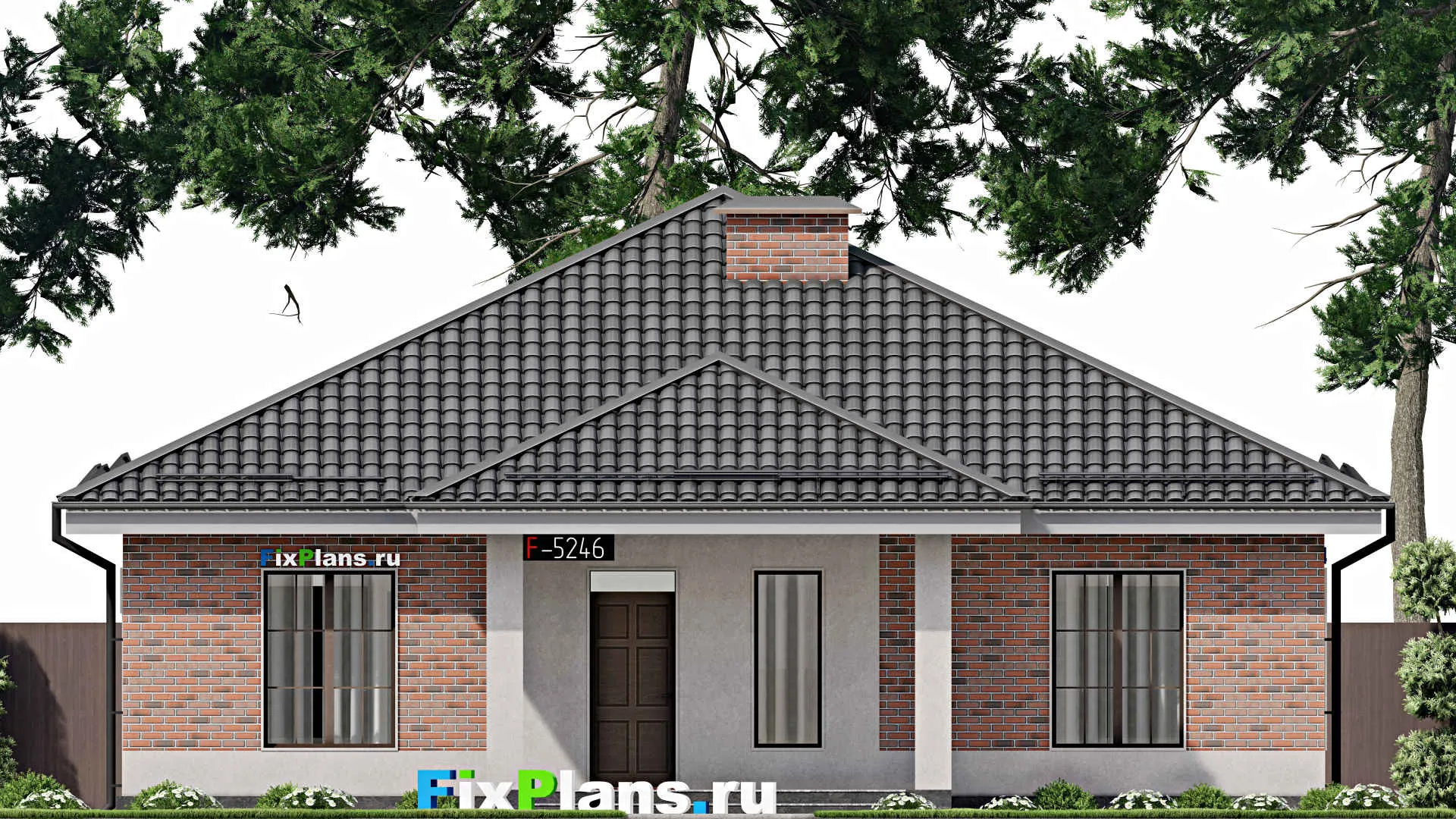 F-5246 - План одноэтажного дома 14 на 19, площадью 170 м² с террасой и 4 спальнями