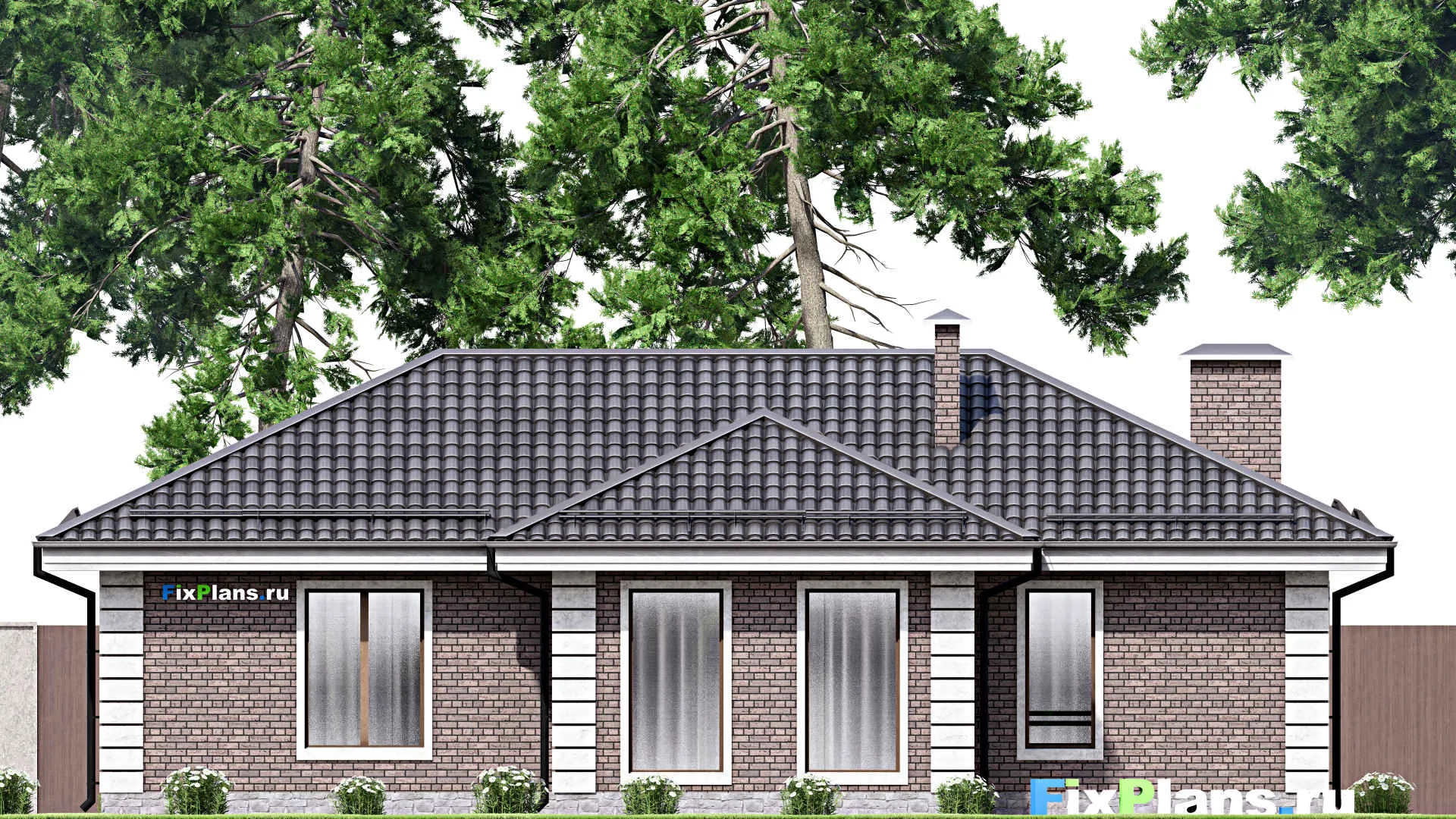 F-14021 - Проект одноэтажного дома 13 на 15, площадью 110 м² с террасой, баней и 3 спальнями